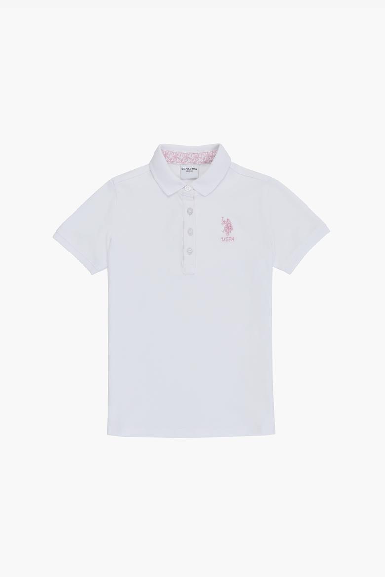 Kız Çocuk Beyaz Polo Yaka Basic Tişört - 50320287012