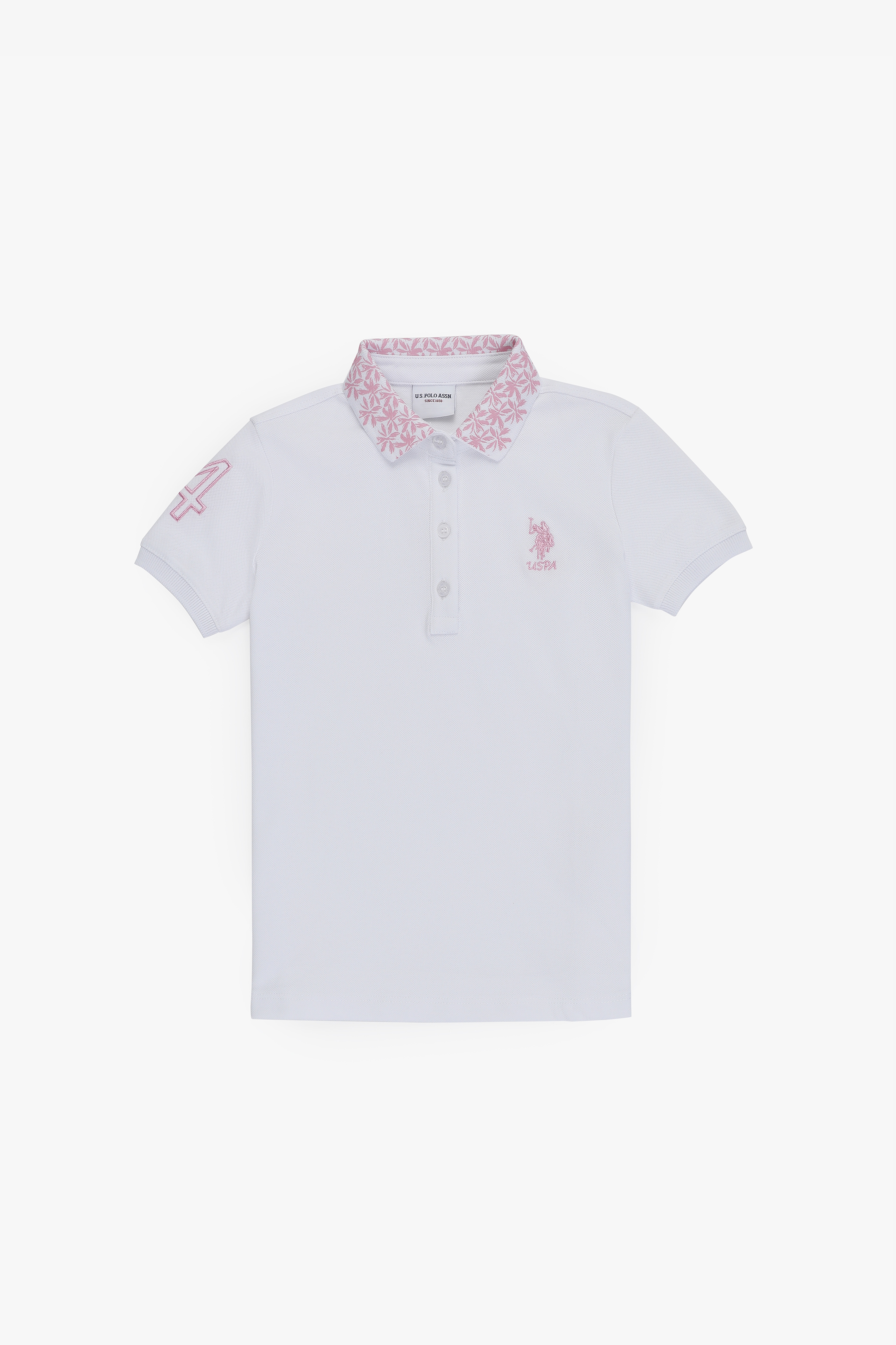 Kız Çocuk Beyaz Polo Yaka Basic Tişört - Image 2
