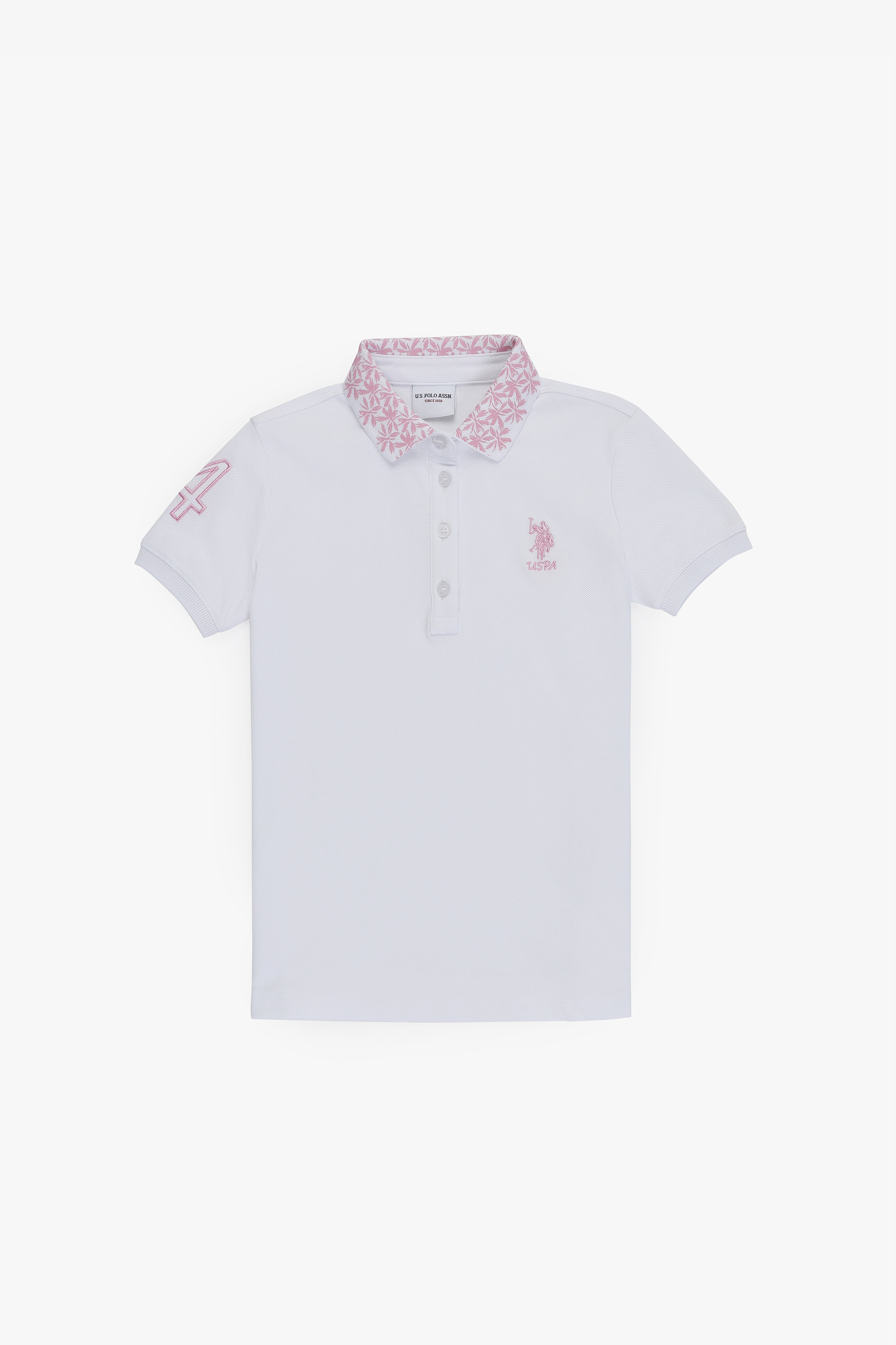 Kız Çocuk Beyaz Polo Yaka Basic Tişört