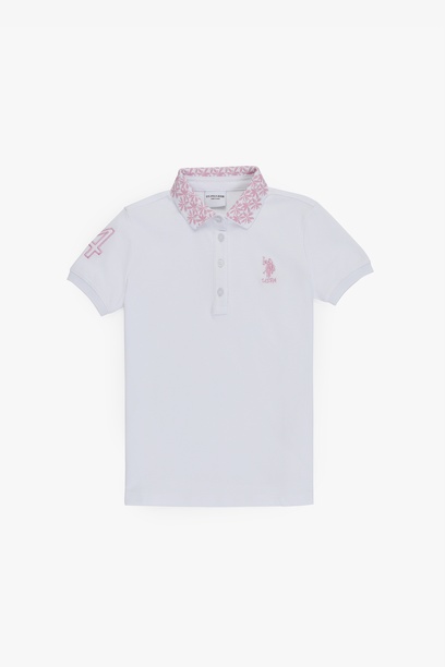 Kız Çocuk Beyaz Polo Yaka Basic Tişört