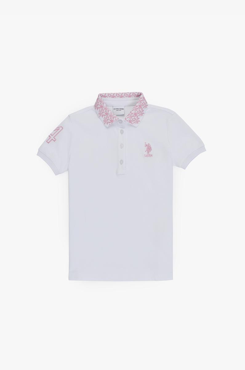 Kız Çocuk Beyaz Polo Yaka Basic Tişört