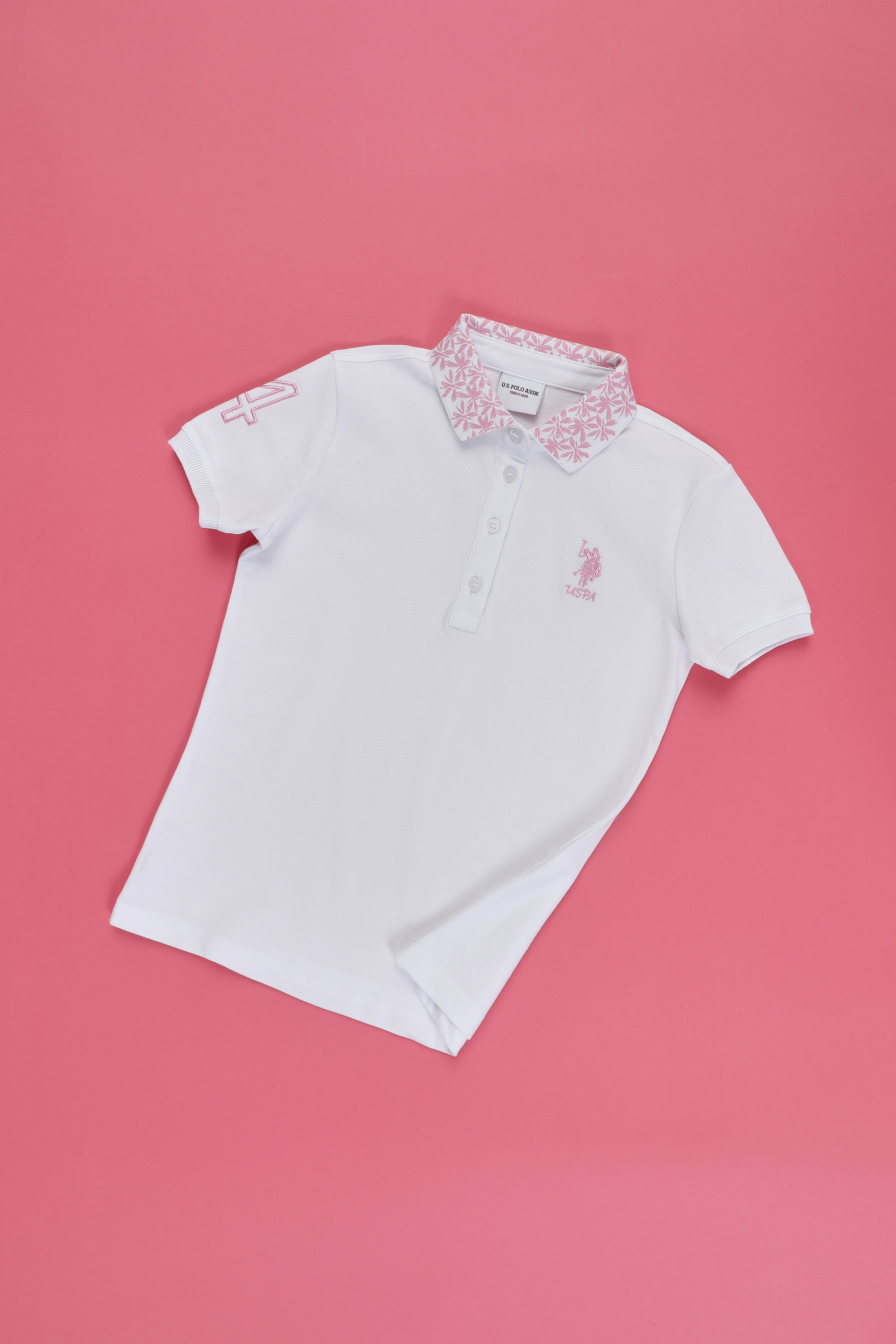 Kız Çocuk Beyaz Polo Yaka Basic Tişört - Image 1
