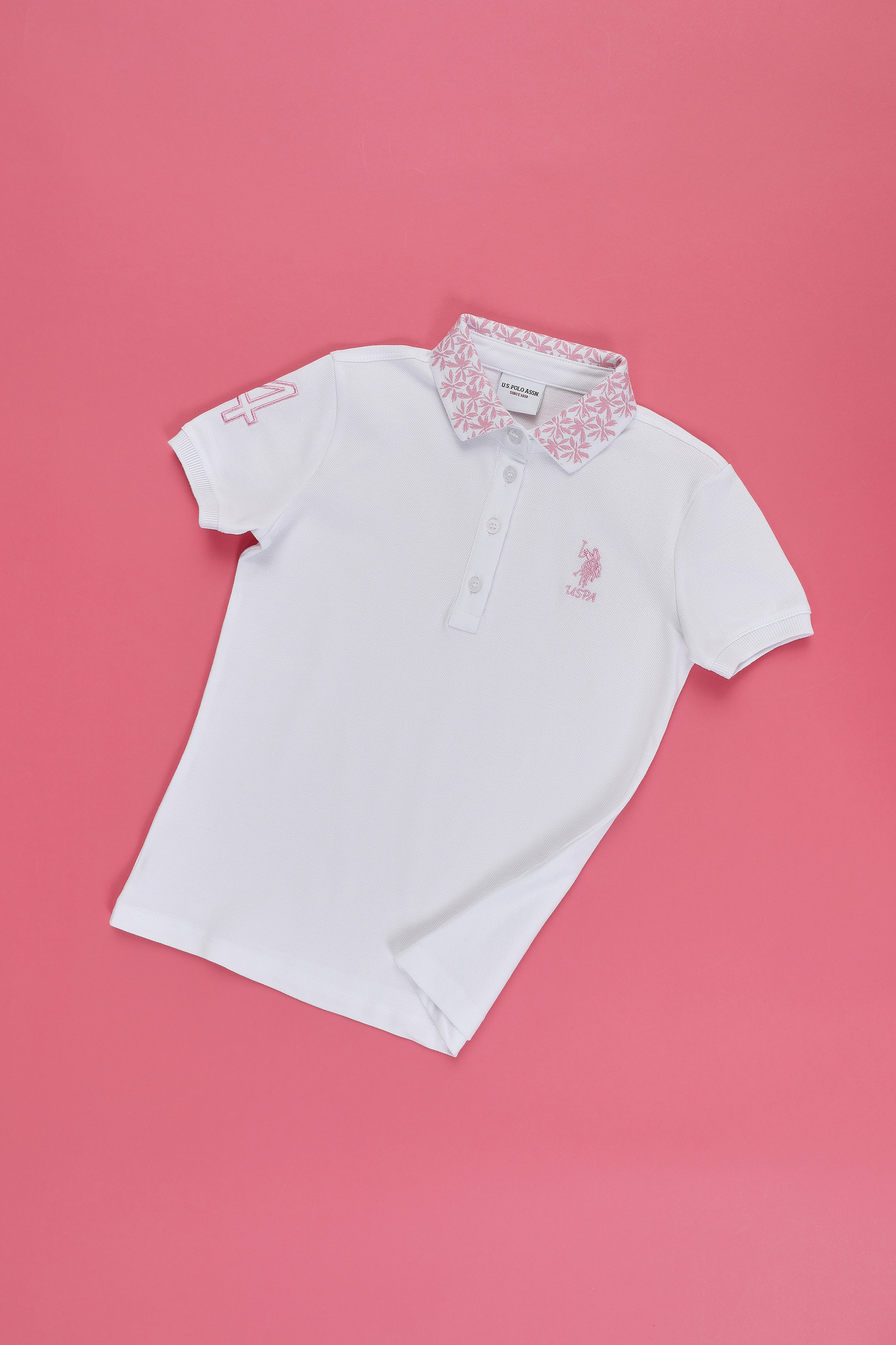 Kız Çocuk Beyaz Polo Yaka Basic Tişört