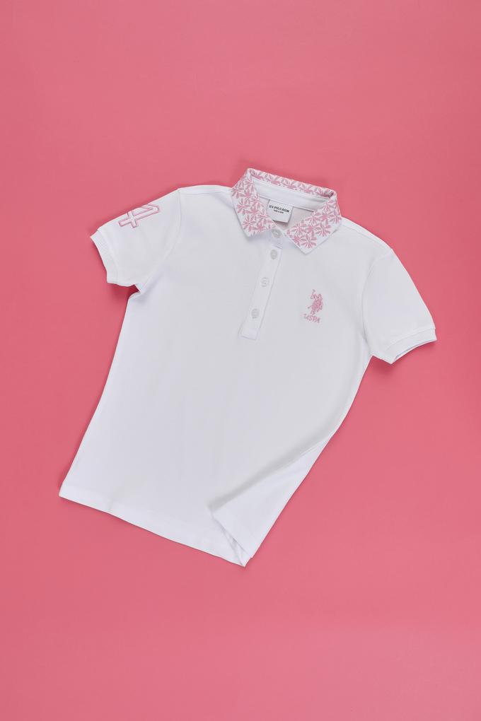 Kız Çocuk Beyaz Polo Yaka Basic Tişört