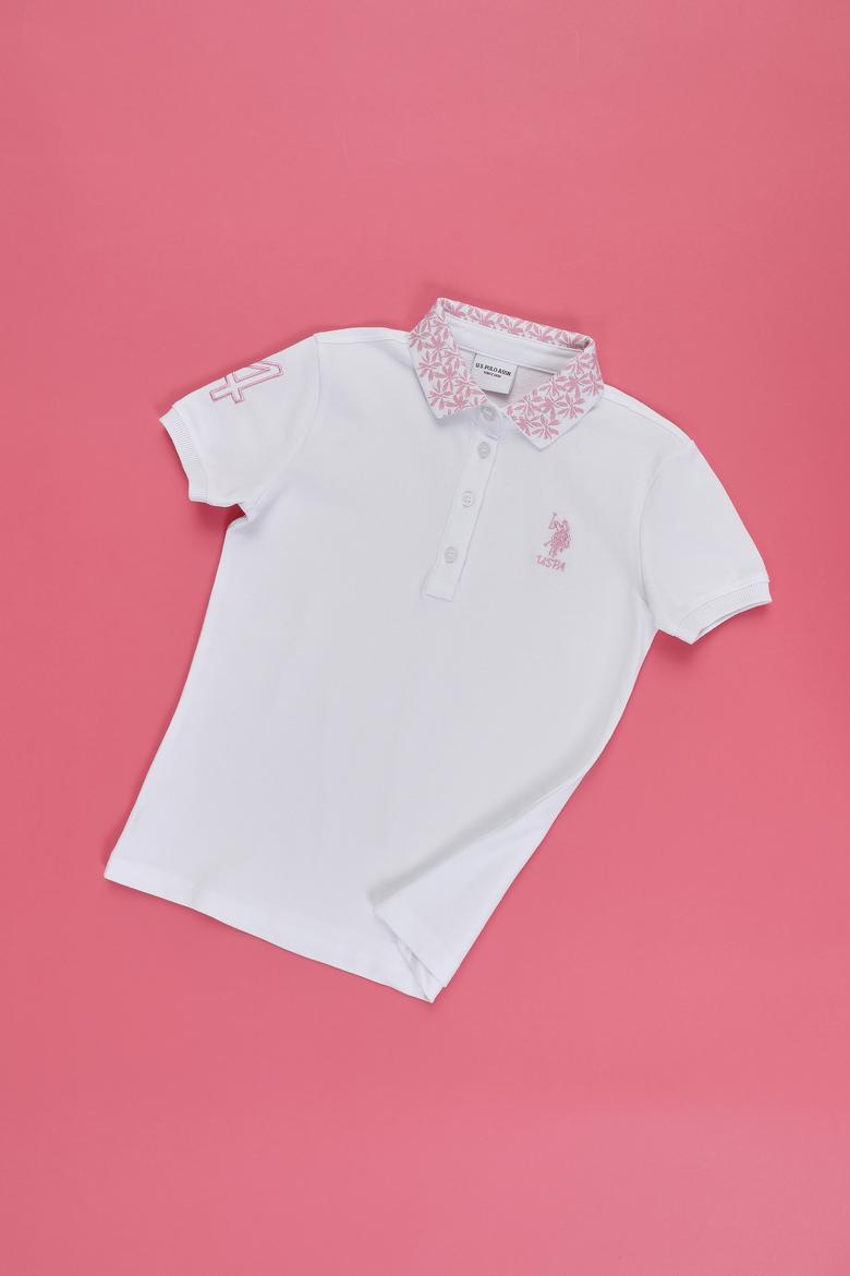 Kız Çocuk Beyaz Polo Yaka Basic Tişört