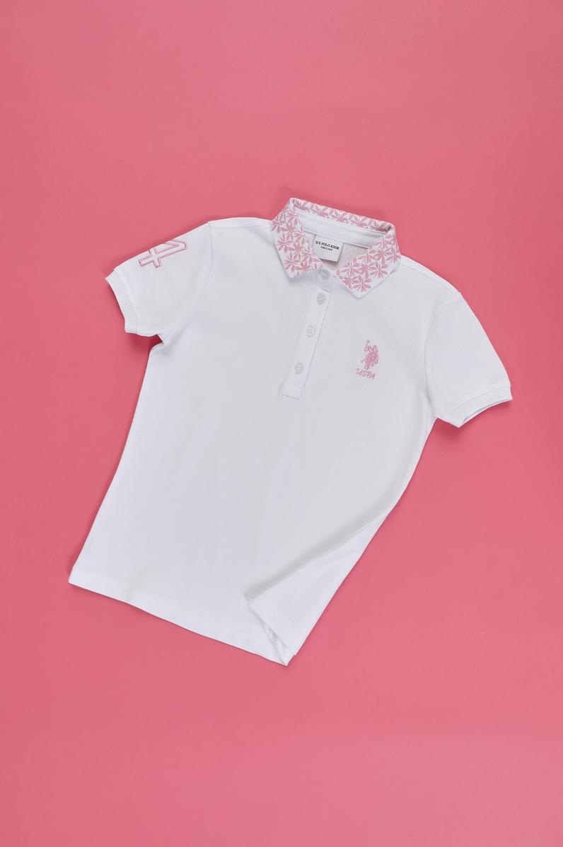 Kız Çocuk Beyaz Polo Yaka Basic Tişört