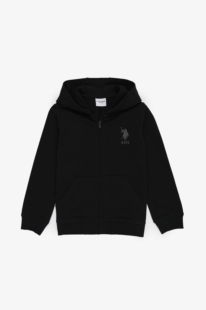 Erkek Çocuk Siyah Kapüşonlu İnce Fermuarlı Basic Sweatshirt