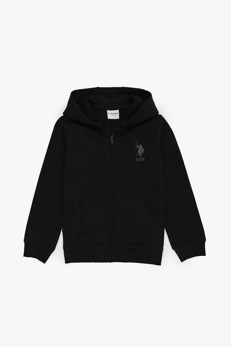 Erkek Çocuk Siyah Kapüşonlu İnce Fermuarlı Basic Sweatshirt