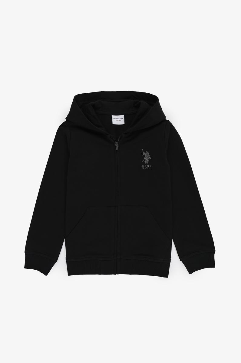 Erkek Çocuk Siyah Kapüşonlu İnce Fermuarlı Basic Sweatshirt