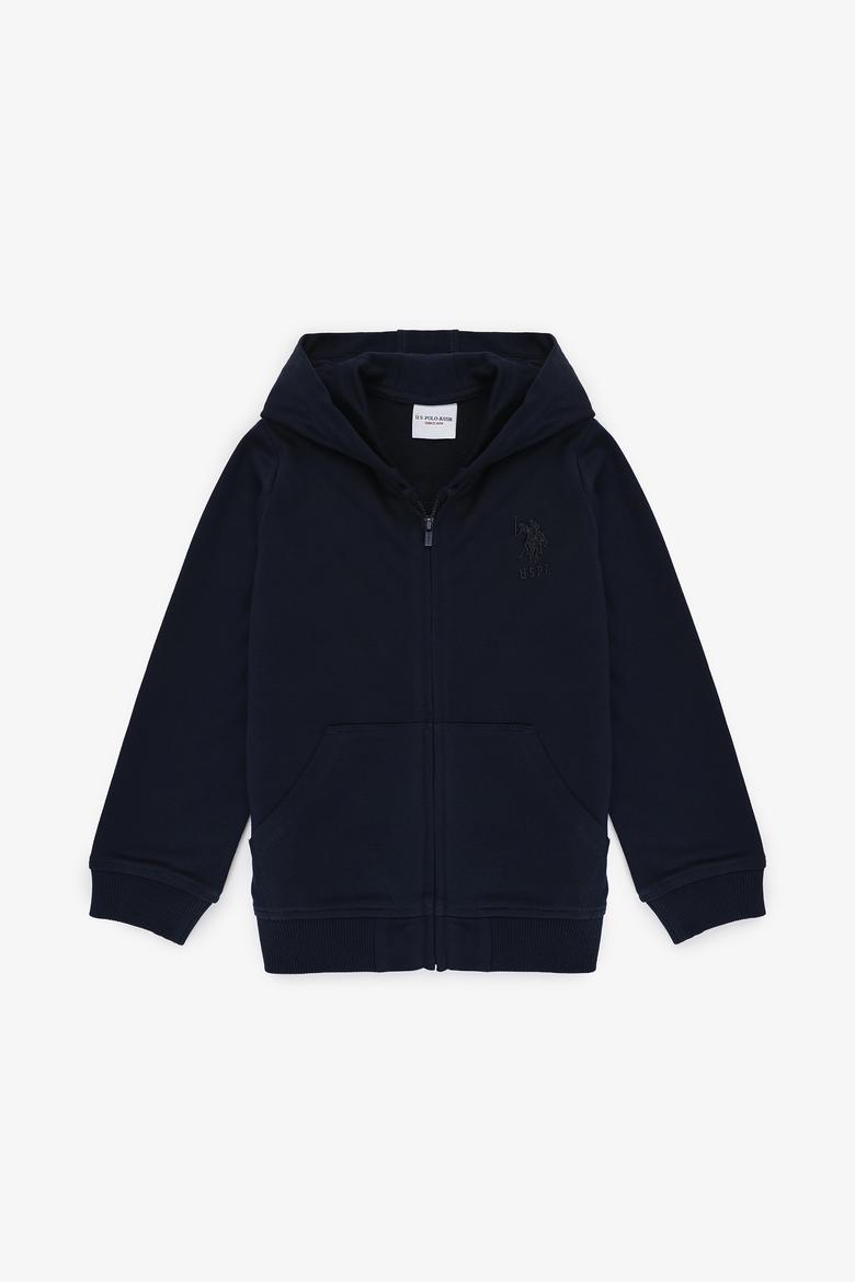 Erkek Çocuk Lacivert Kapüşonlu İnce Fermuarlı Basic Sweatshirt