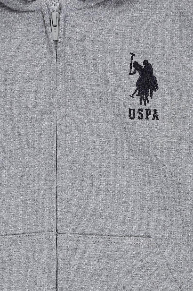 Erkek Çocuk Gri Melanj Kapüşonlu İnce Fermuarlı Basic Sweatshirt