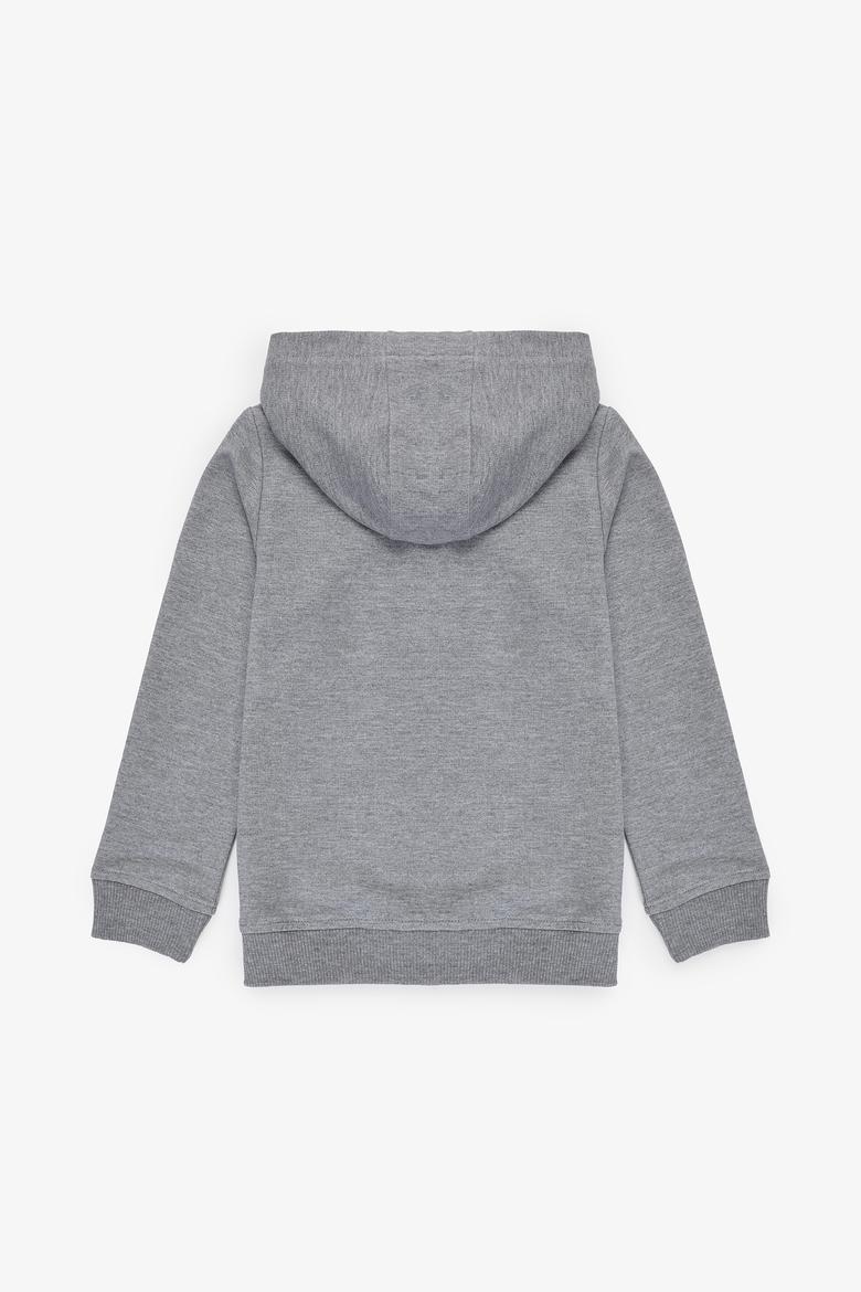 Erkek Çocuk Gri Melanj Kapüşonlu İnce Fermuarlı Basic Sweatshirt - 50320440036