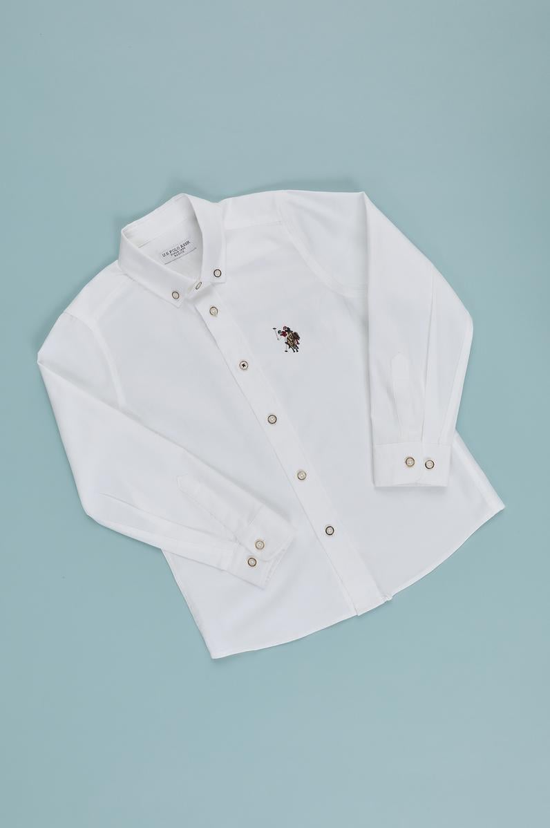 Erkek Çocuk Beyaz Uzun Kollu Basic Gömlek