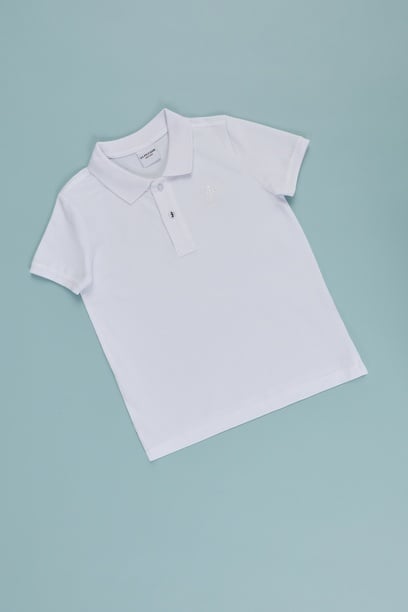 Erkek Çocuk Beyaz Polo Yaka Basic Tişört