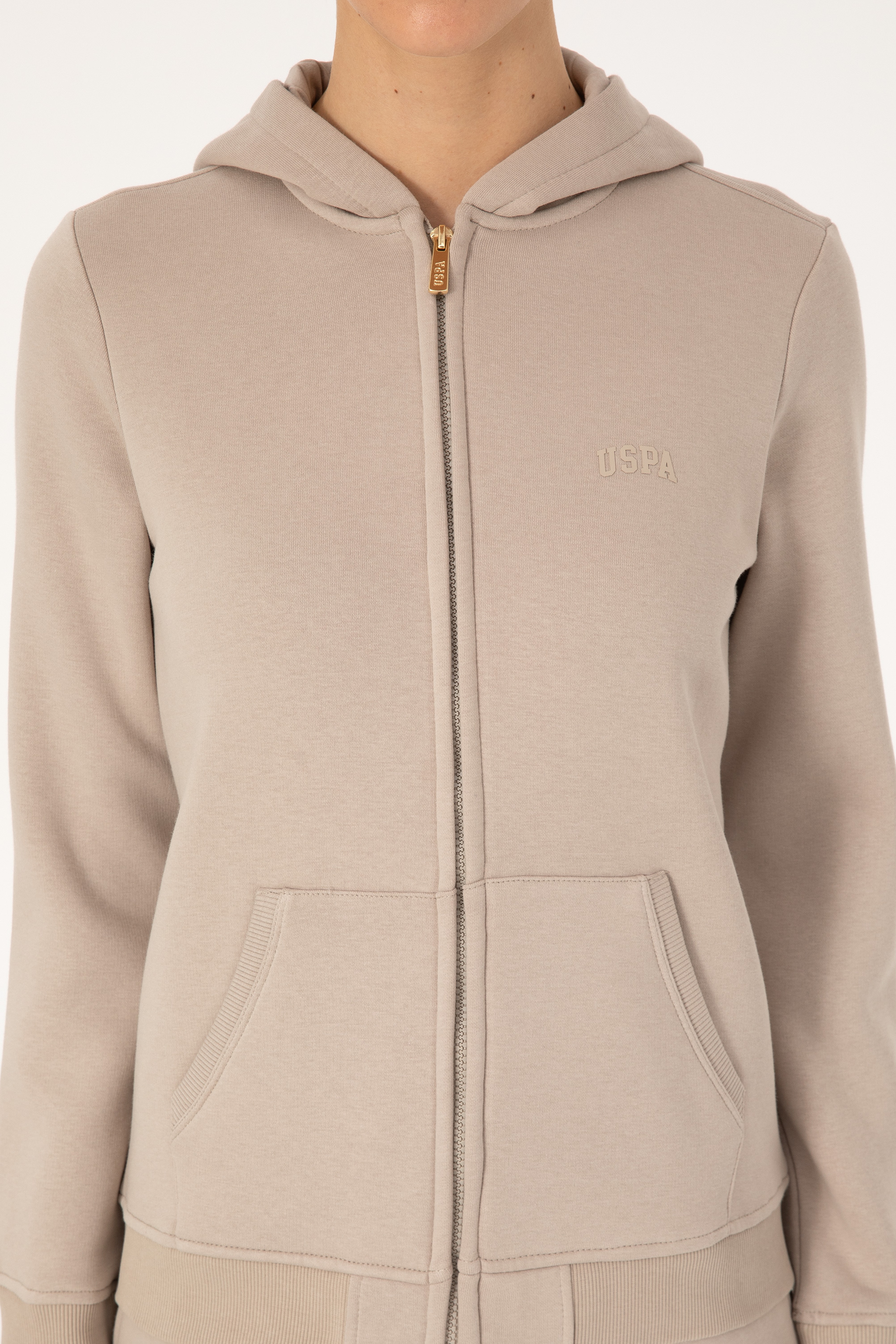 Kadın Taş Kapüşonlu Şardonlu Fermuarlı Sweatshirt - Image 6