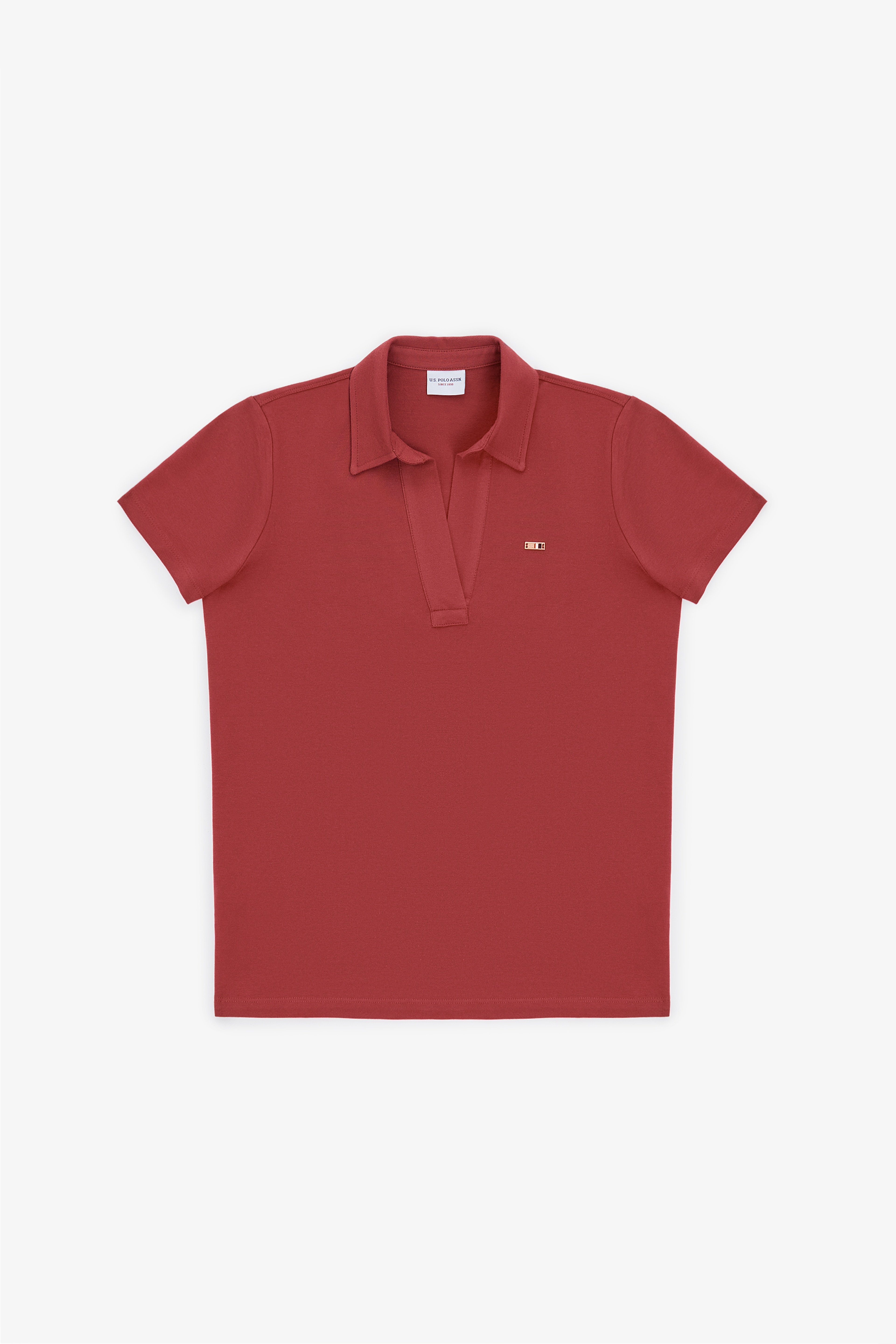 Kadın Vişne Polo Yaka Basic Tişört