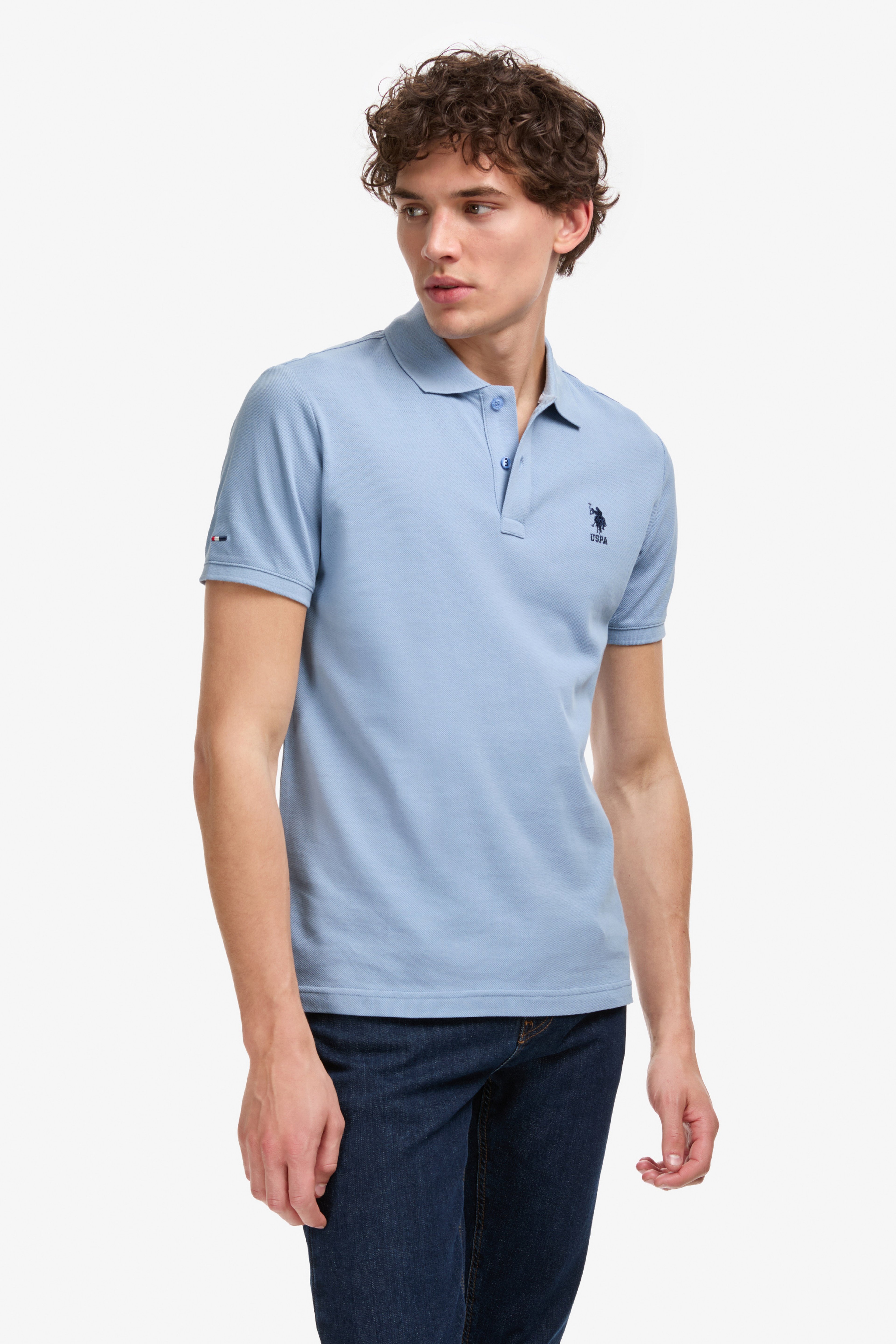 Erkek Slim Fit Polo Yaka Mavi Basic Tişört