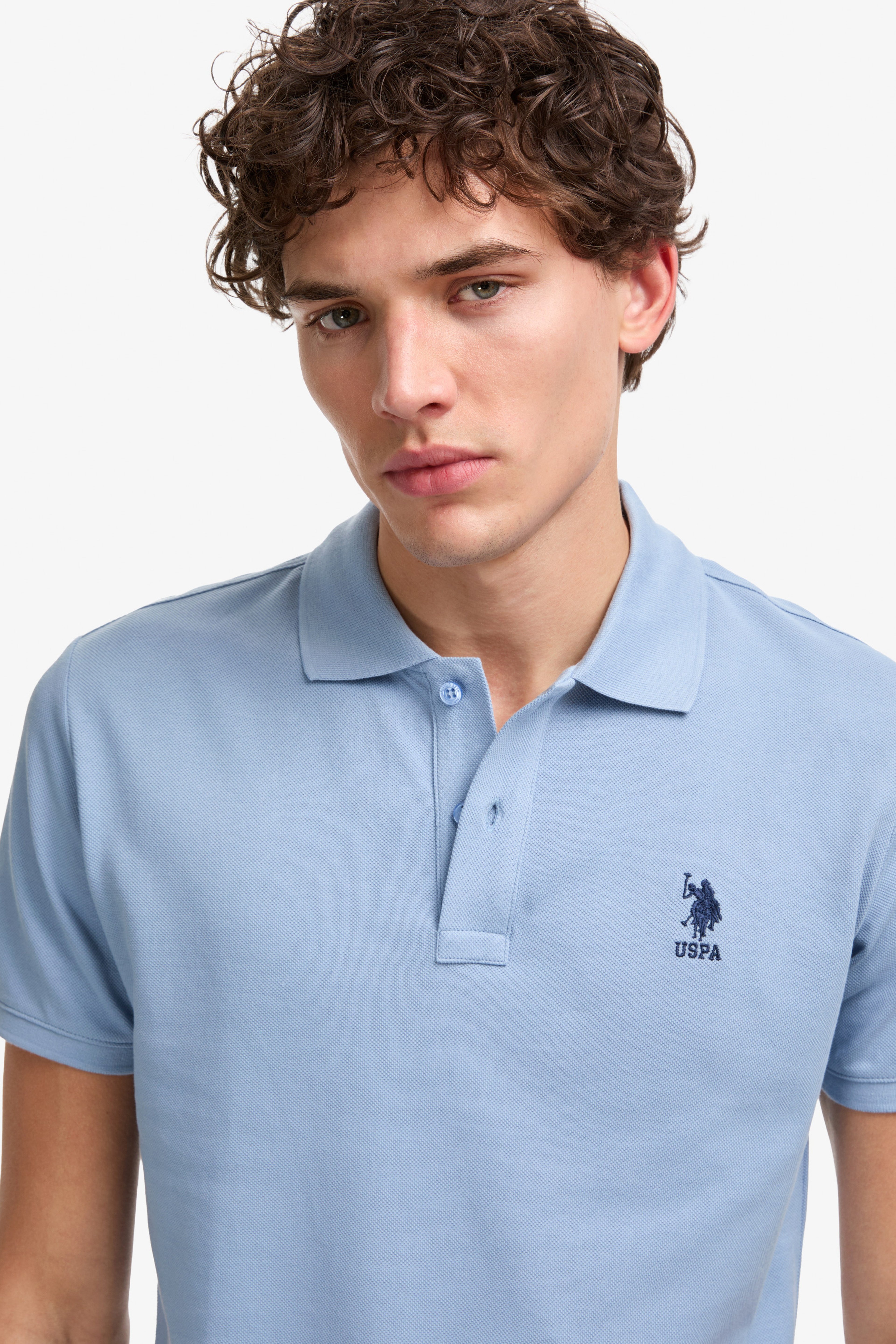 Erkek Slim Fit Polo Yaka Mavi Basic Tişört