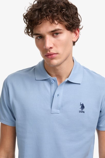 Erkek Slim Fit Polo Yaka Mavi Basic Tişört