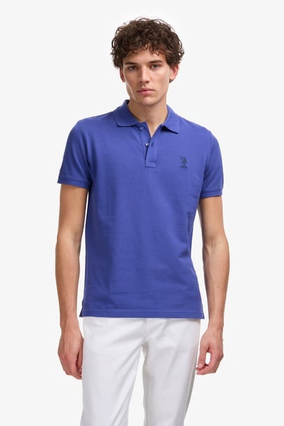 Erkek Slim Fit Polo Yaka Mavi Basic Tişört