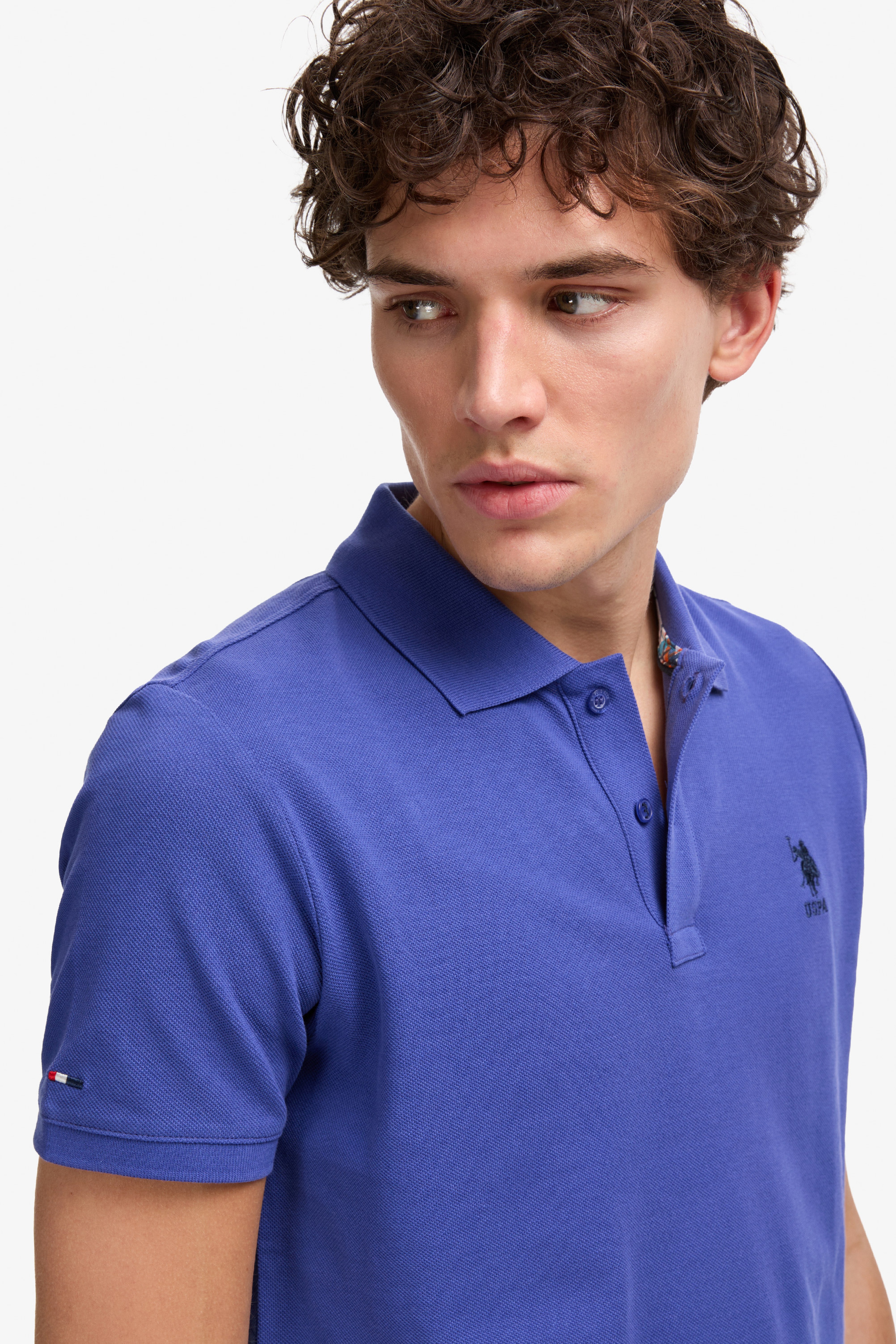 Erkek Slim Fit Polo Yaka Mavi Basic Tişört - Image 2
