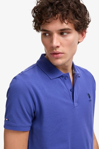 Erkek Slim Fit Polo Yaka Mavi Basic Tişört