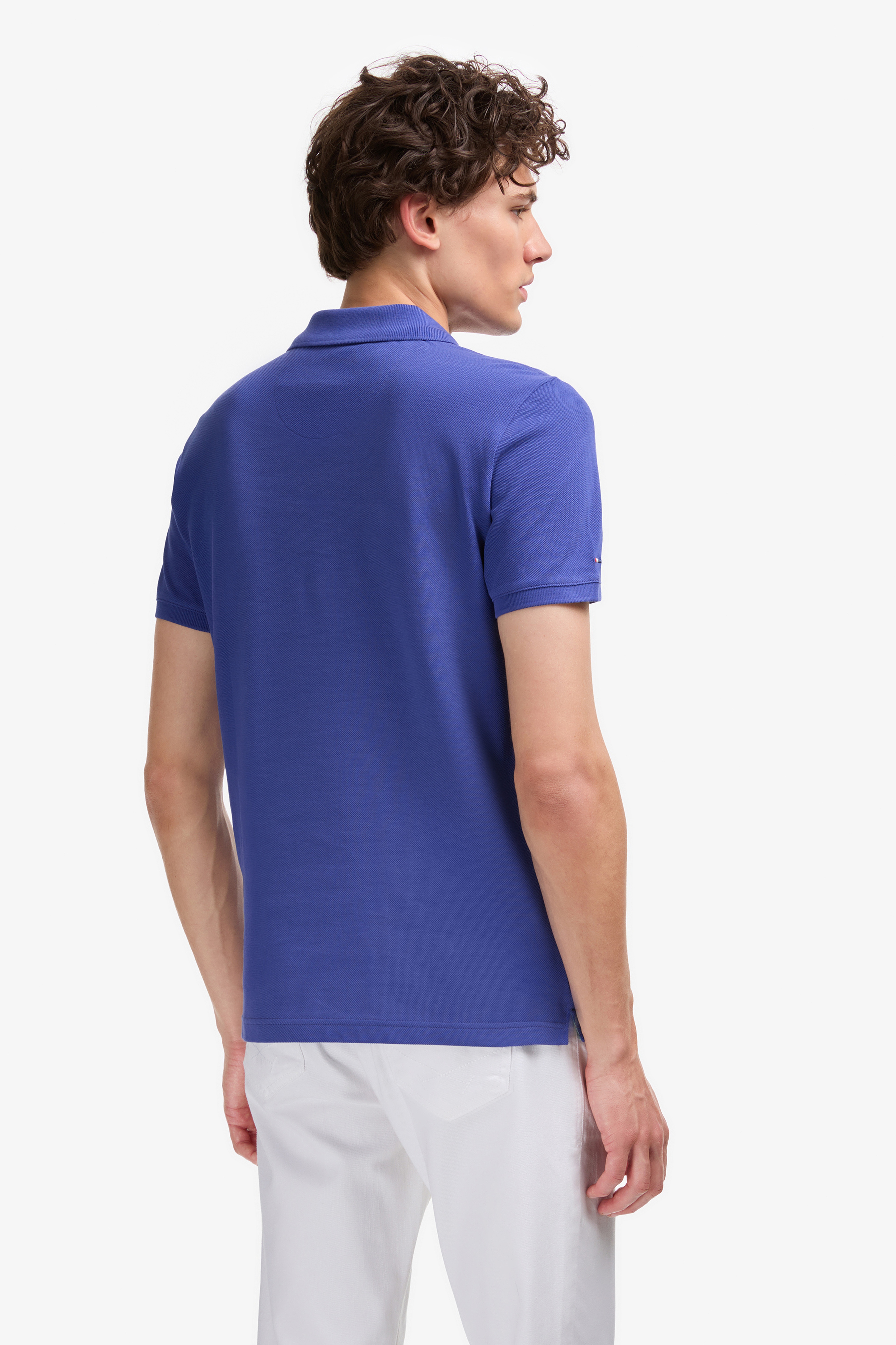 Erkek Slim Fit Polo Yaka Mavi Basic Tişört - Image 5