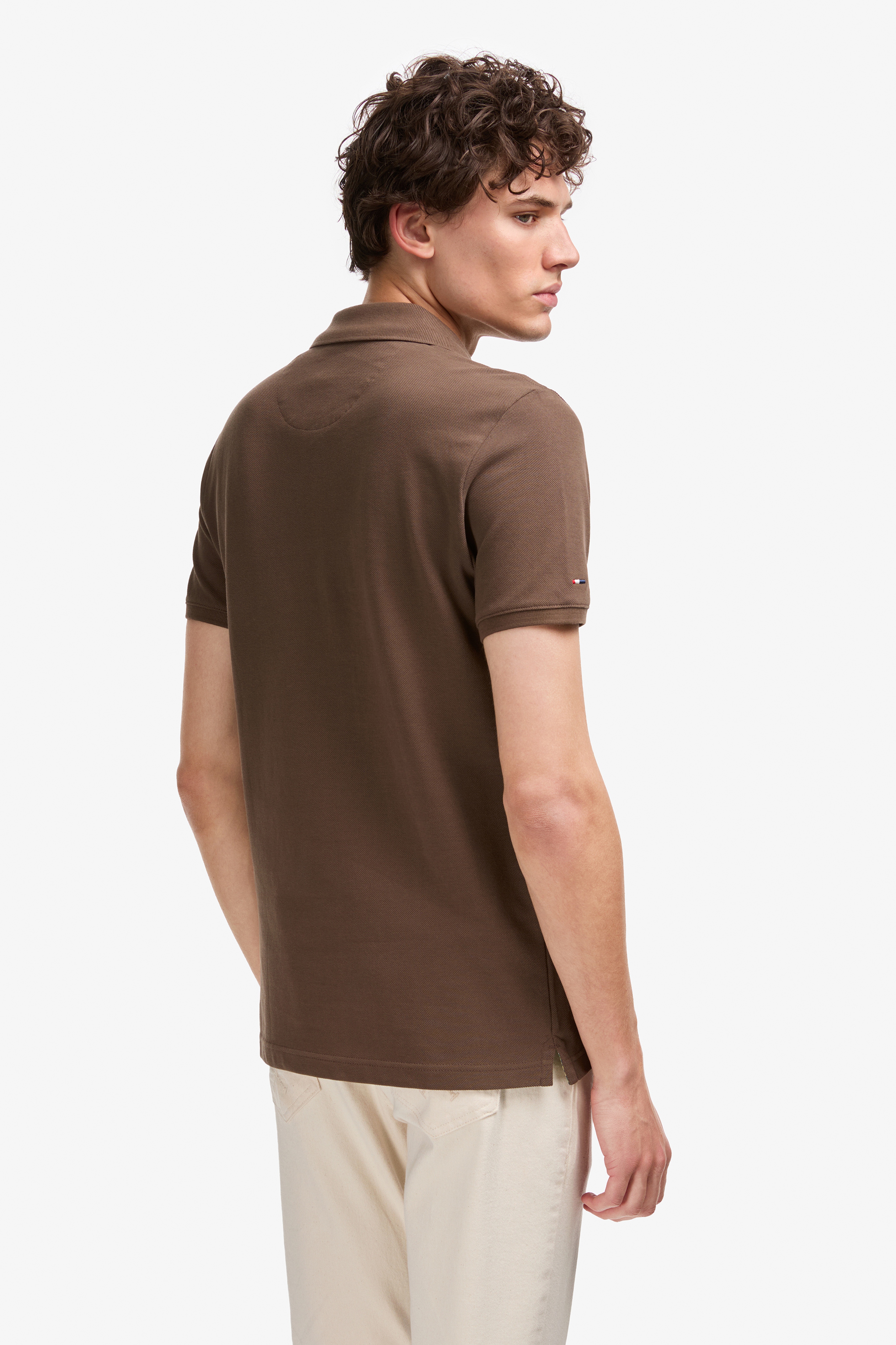 Erkek Slim Fit Polo Yaka Kahverengi Basic Tişört