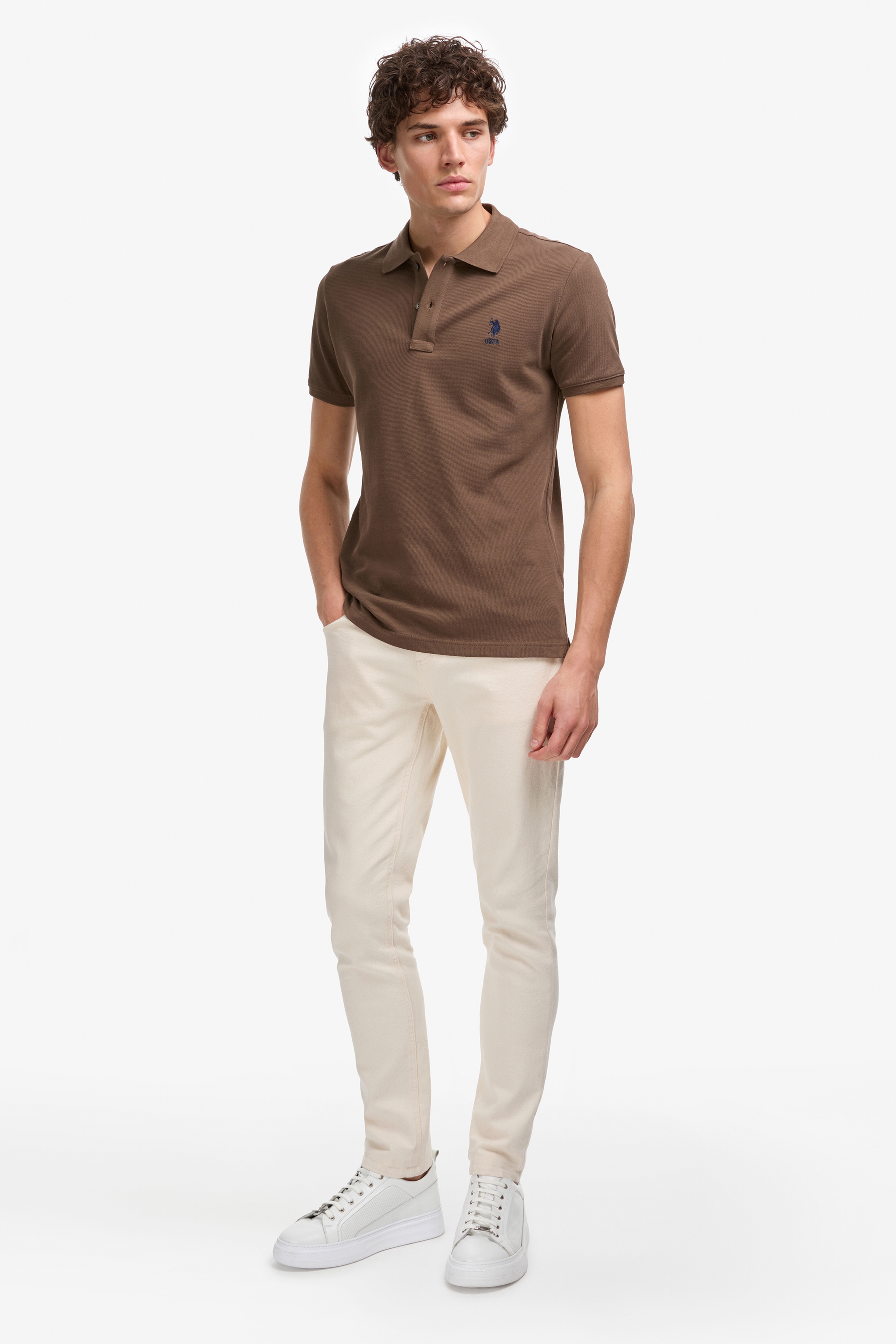 Erkek Slim Fit Polo Yaka Kahverengi Basic Tişört - Image 4