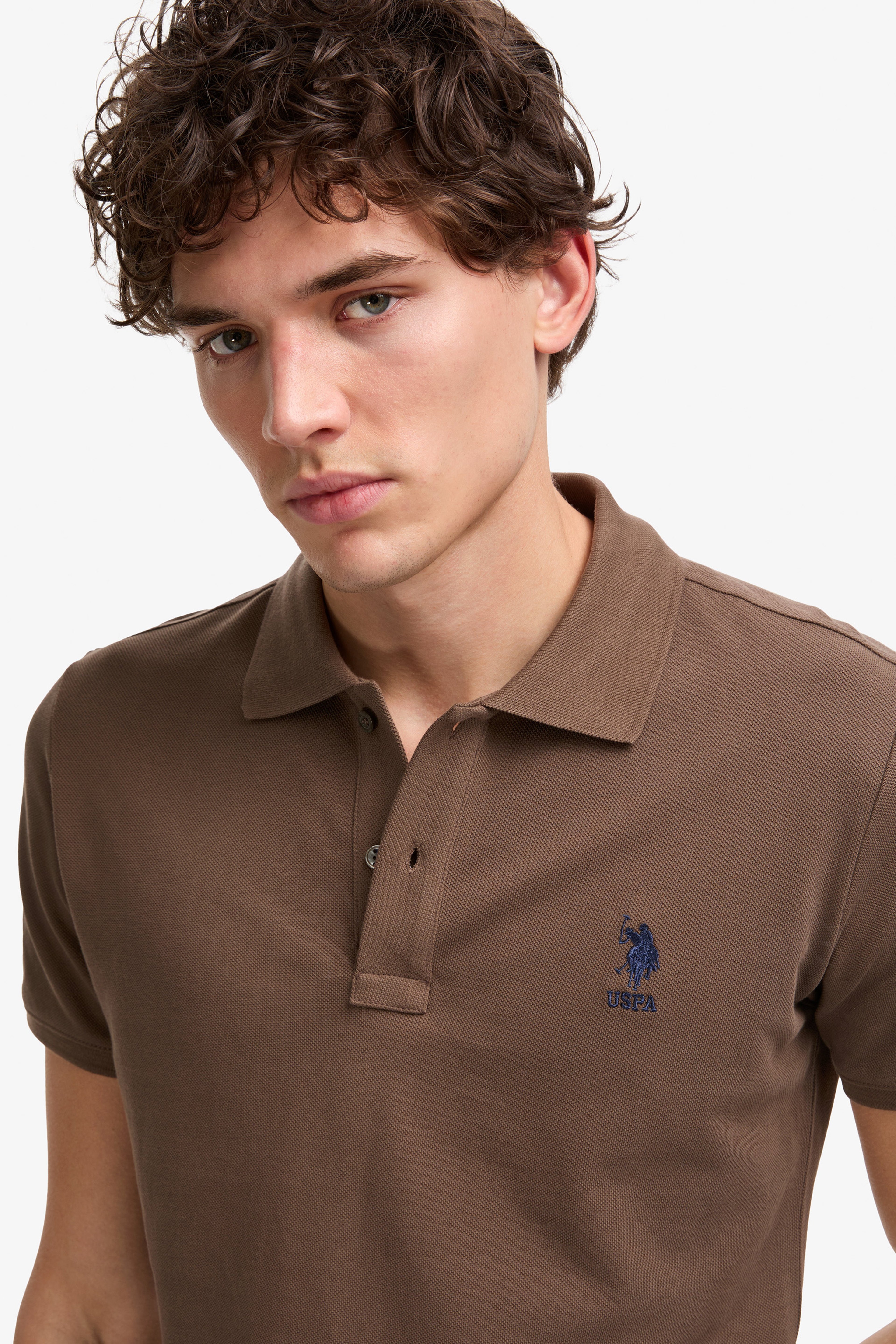 Erkek Slim Fit Polo Yaka Kahverengi Basic Tişört - Image 2