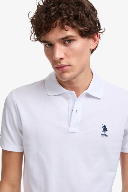 Erkek Slim Fit Polo Yaka Beyaz Basic Tişört