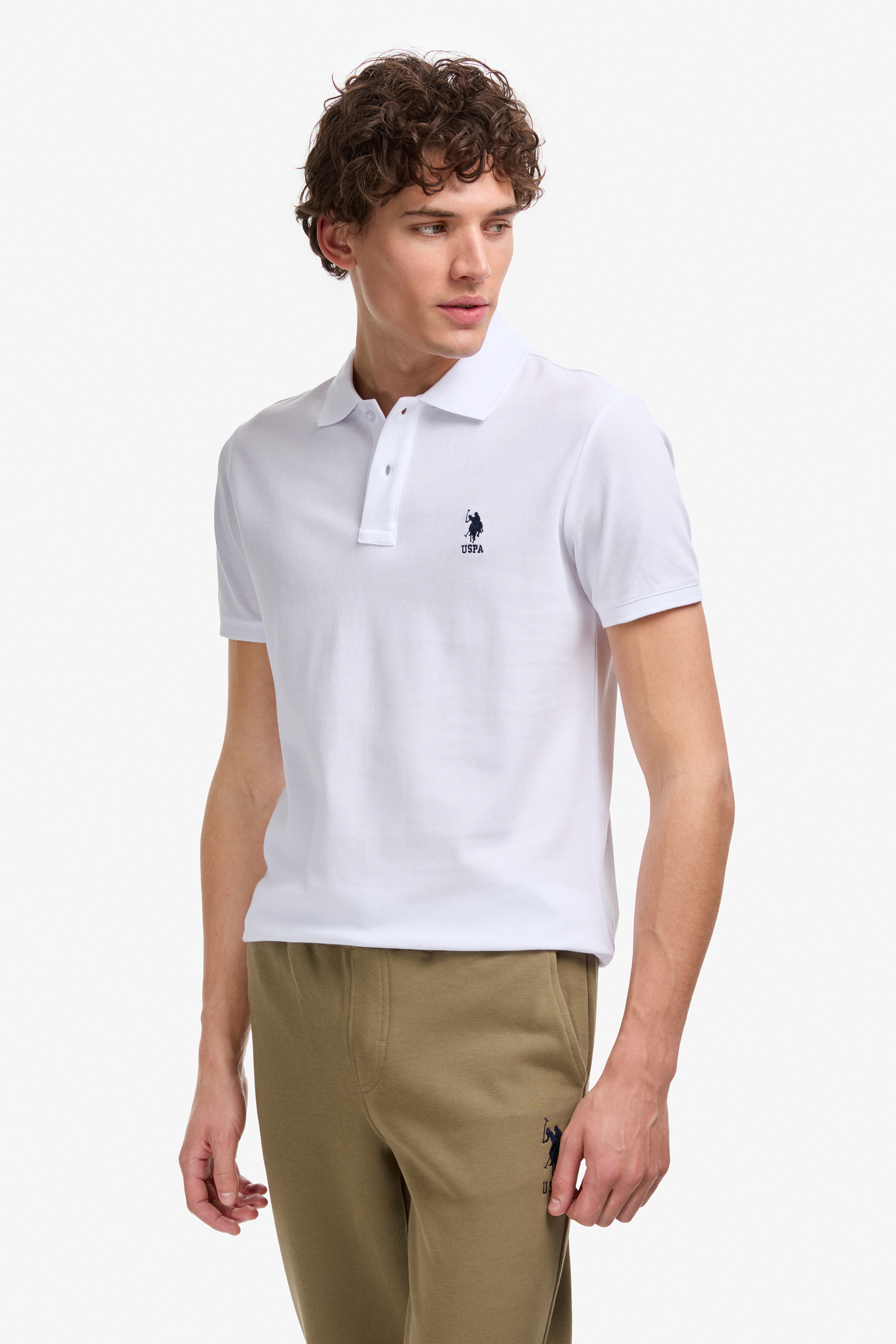 Erkek Slim Fit Polo Yaka Beyaz Basic Tişört - Image 3