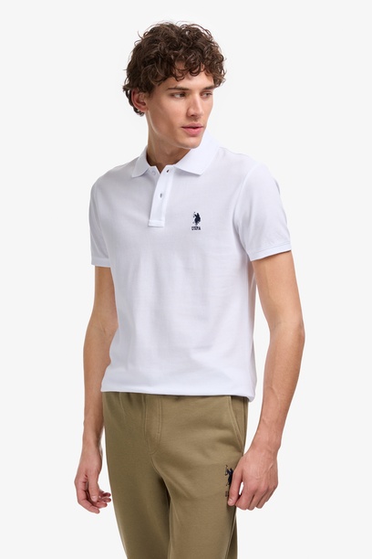 Erkek Slim Fit Polo Yaka Beyaz Basic Tişört