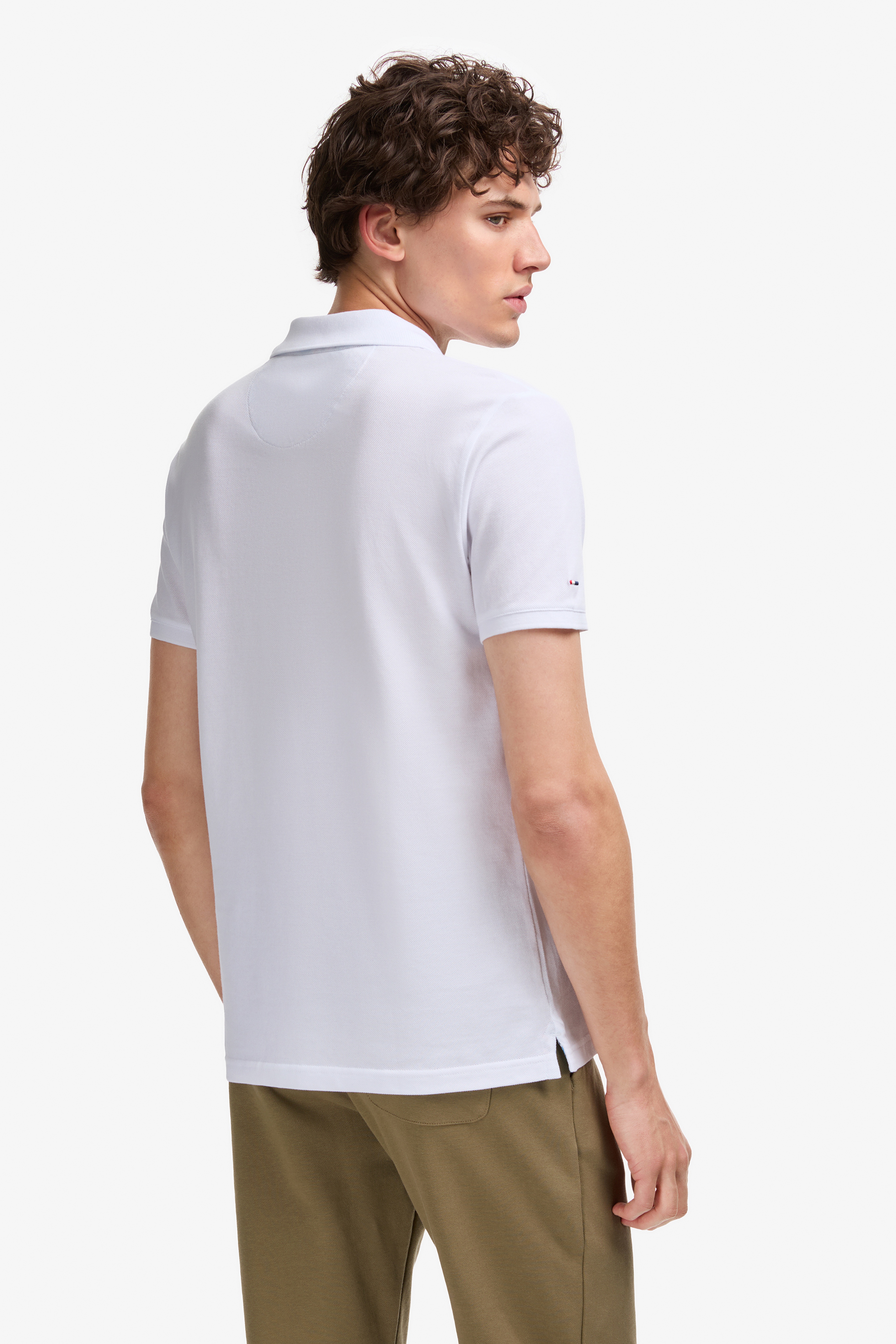 Erkek Slim Fit Polo Yaka Beyaz Basic Tişört