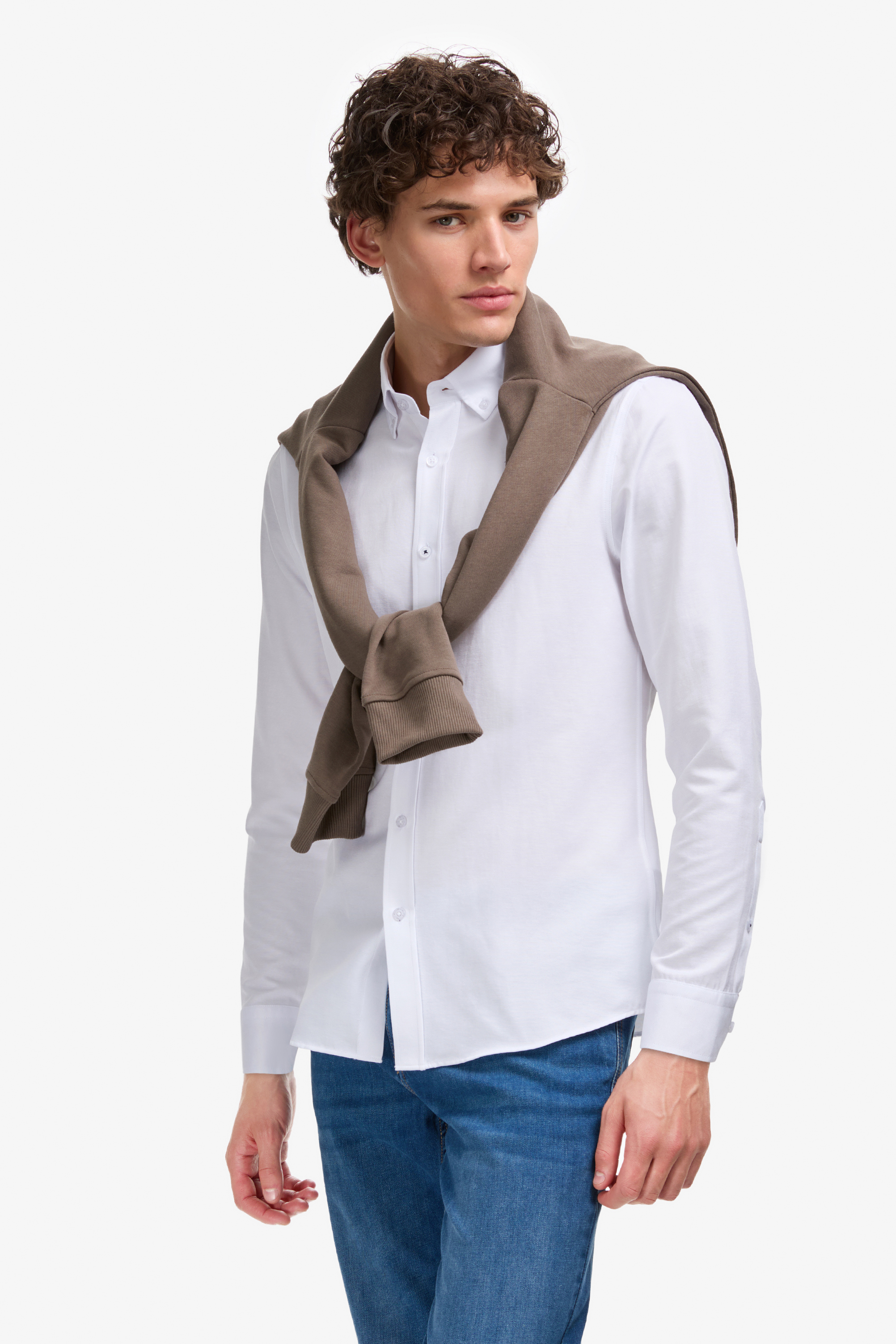 Erkek Beyaz Uzun Kollu Basic Gömlek - 50322159023