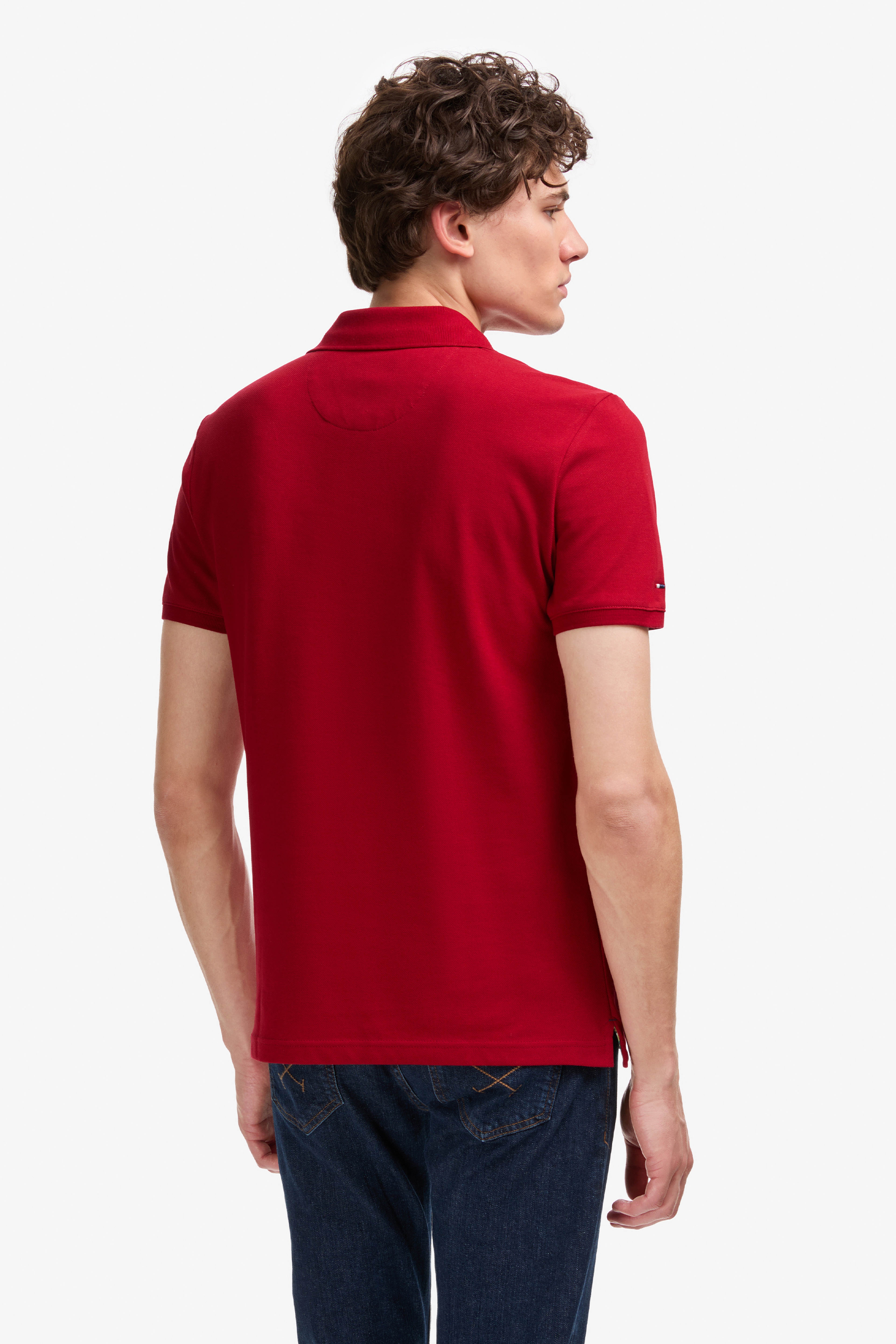 Erkek Slim Fit Polo Yaka Bordo Basic Tişört - Image 5