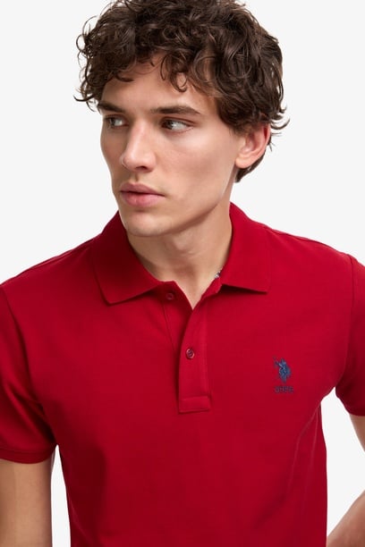 Erkek Slim Fit Polo Yaka Bordo Basic Tişört