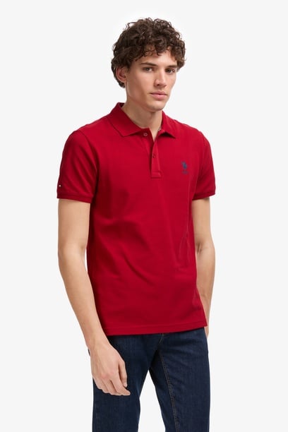 Erkek Slim Fit Polo Yaka Bordo Basic Tişört