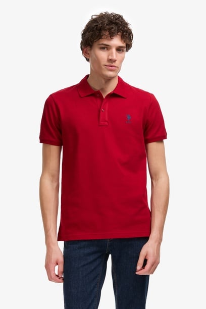 Erkek Slim Fit Polo Yaka Bordo Basic Tişört
