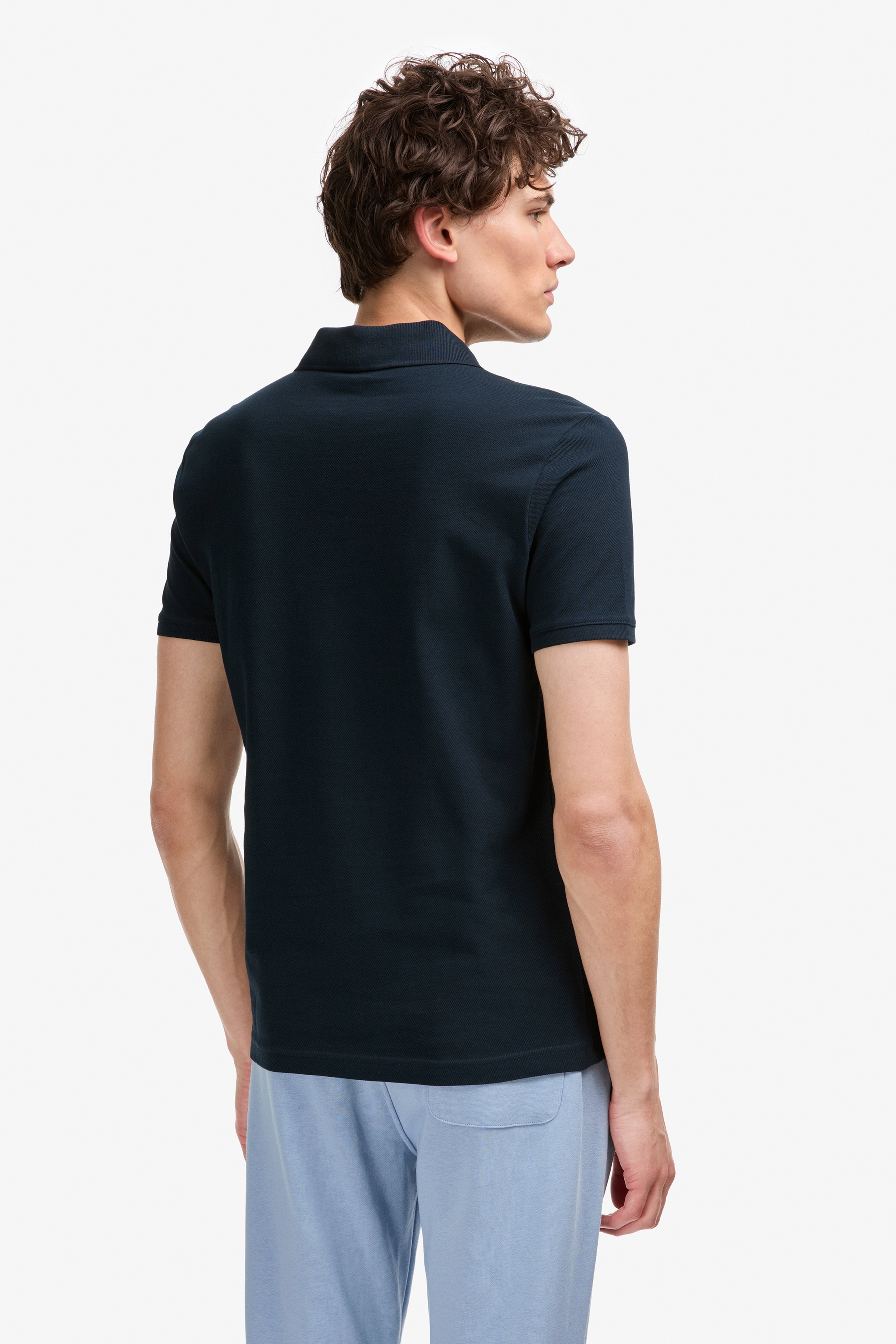Erkek Slim Fit Polo Yaka Koyu Lacivert Basic Tişört - Image 5