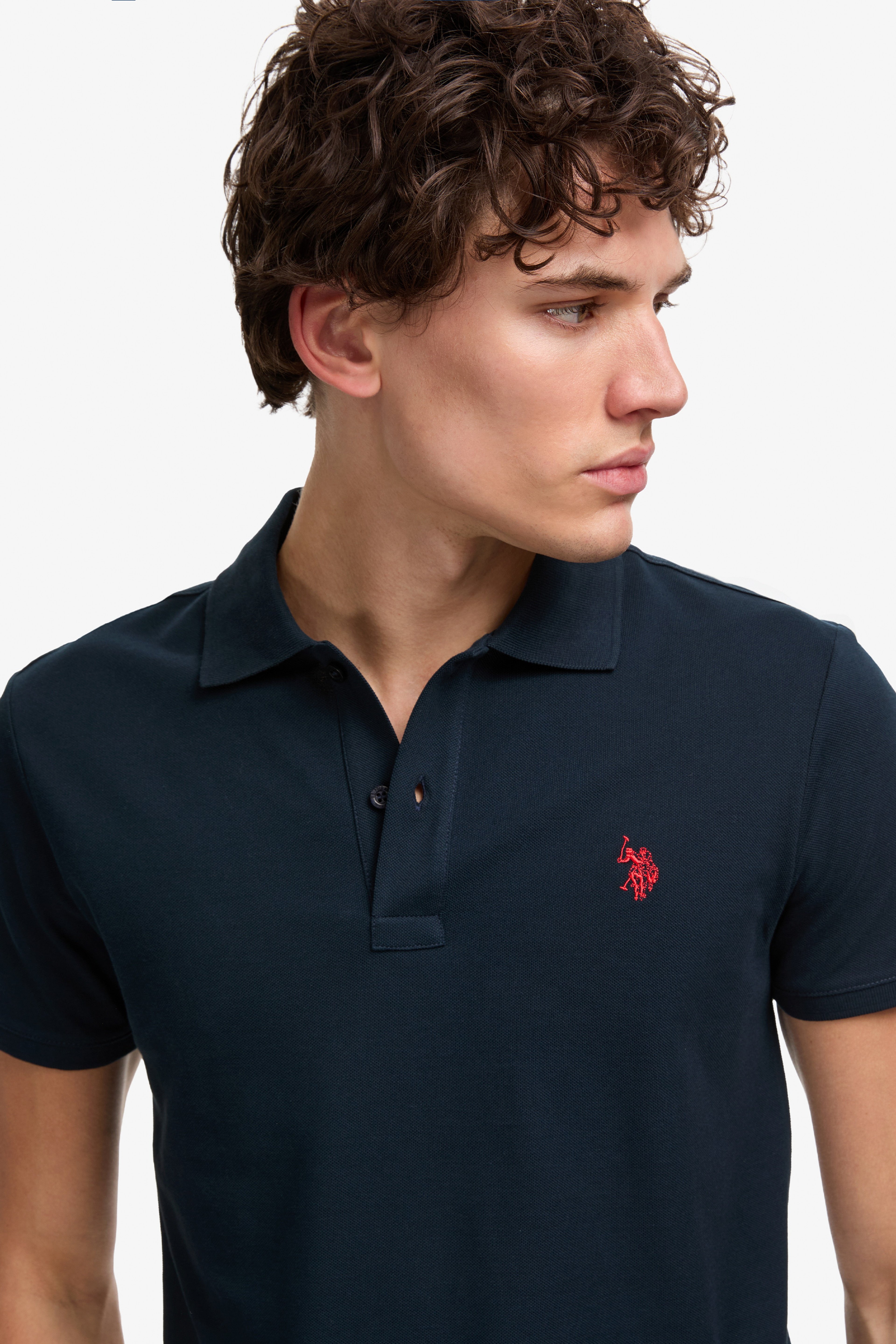 Erkek Slim Fit Polo Yaka Koyu Lacivert Basic Tişört