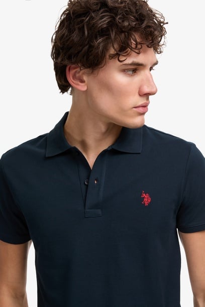 Erkek Slim Fit Polo Yaka Koyu Lacivert Basic Tişört