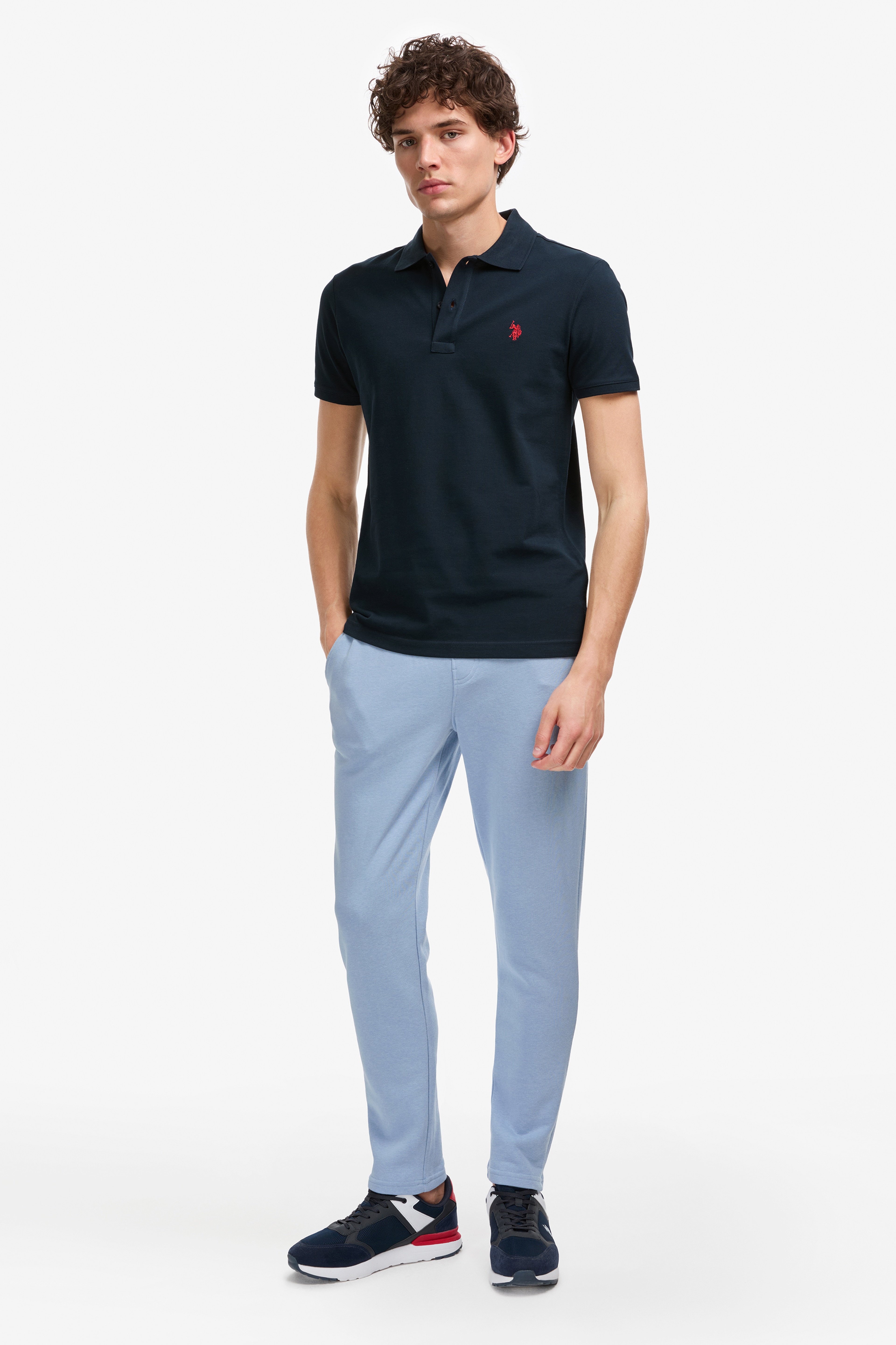 Erkek Slim Fit Polo Yaka Koyu Lacivert Basic Tişört