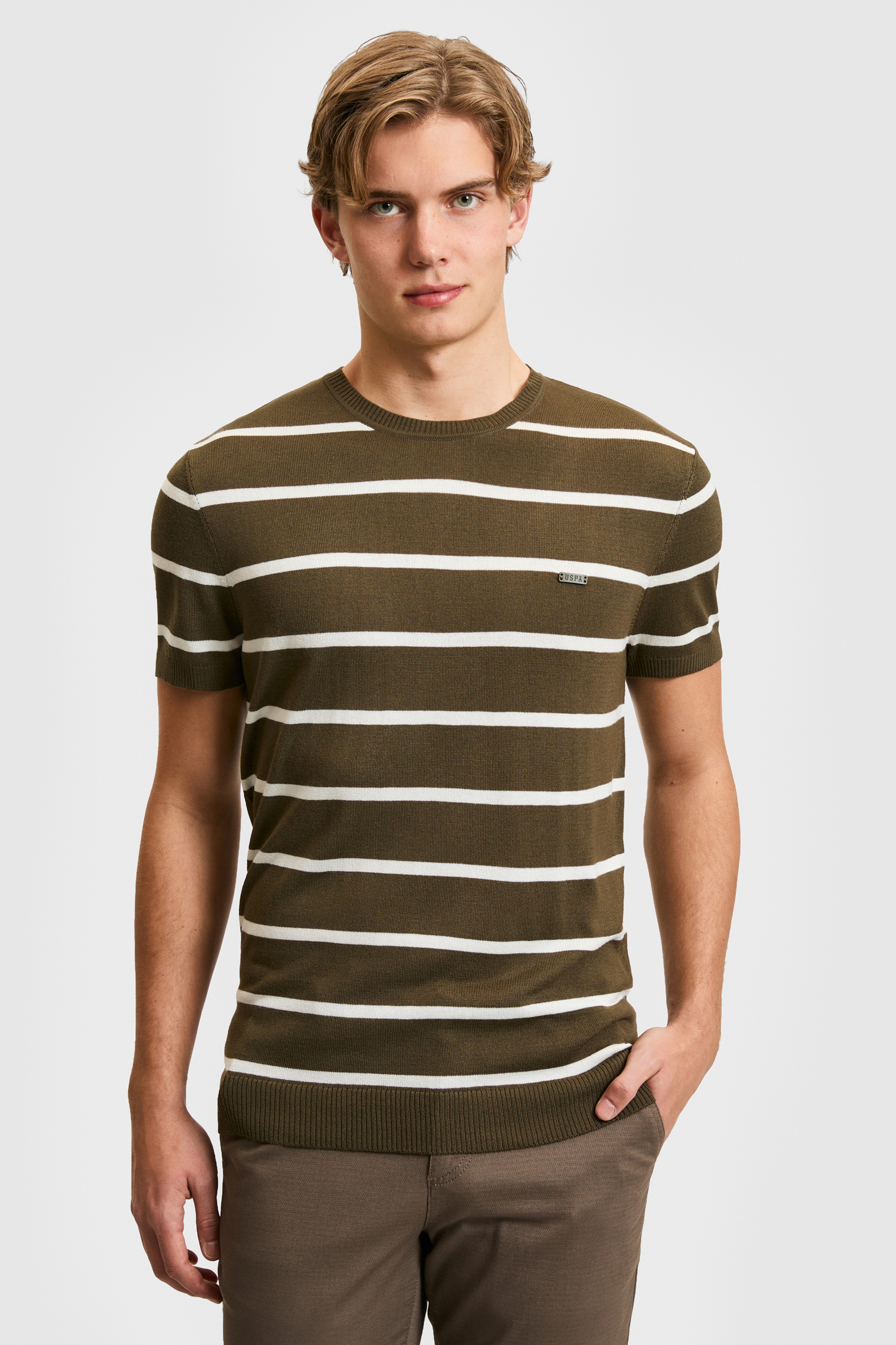 Erkek Regular Fit Bisiklet Yaka Koyu Haki Kazak - Image 3