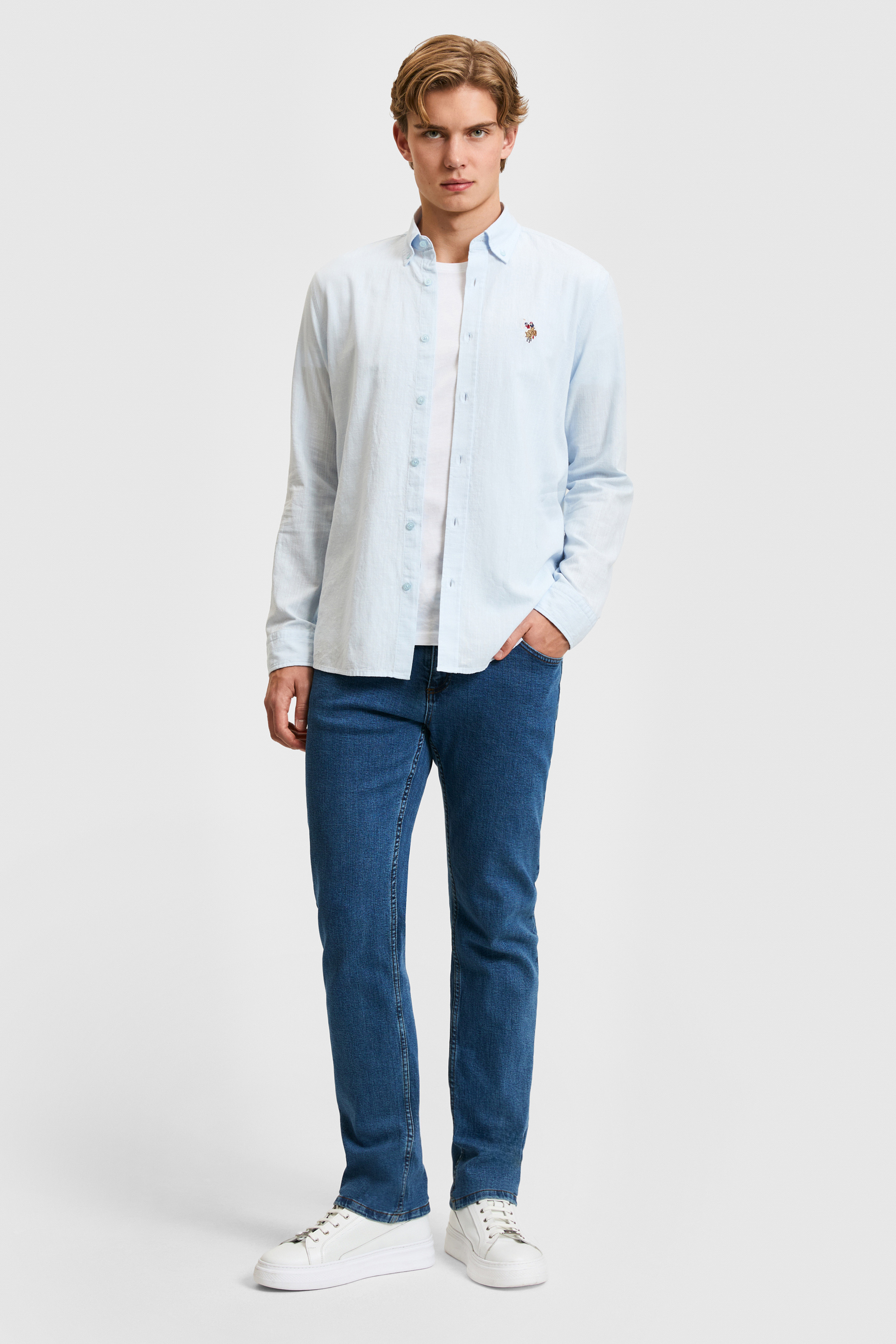 Erkek Açık Mavi Uzun Kollu Basic Gömlek - 50320255009