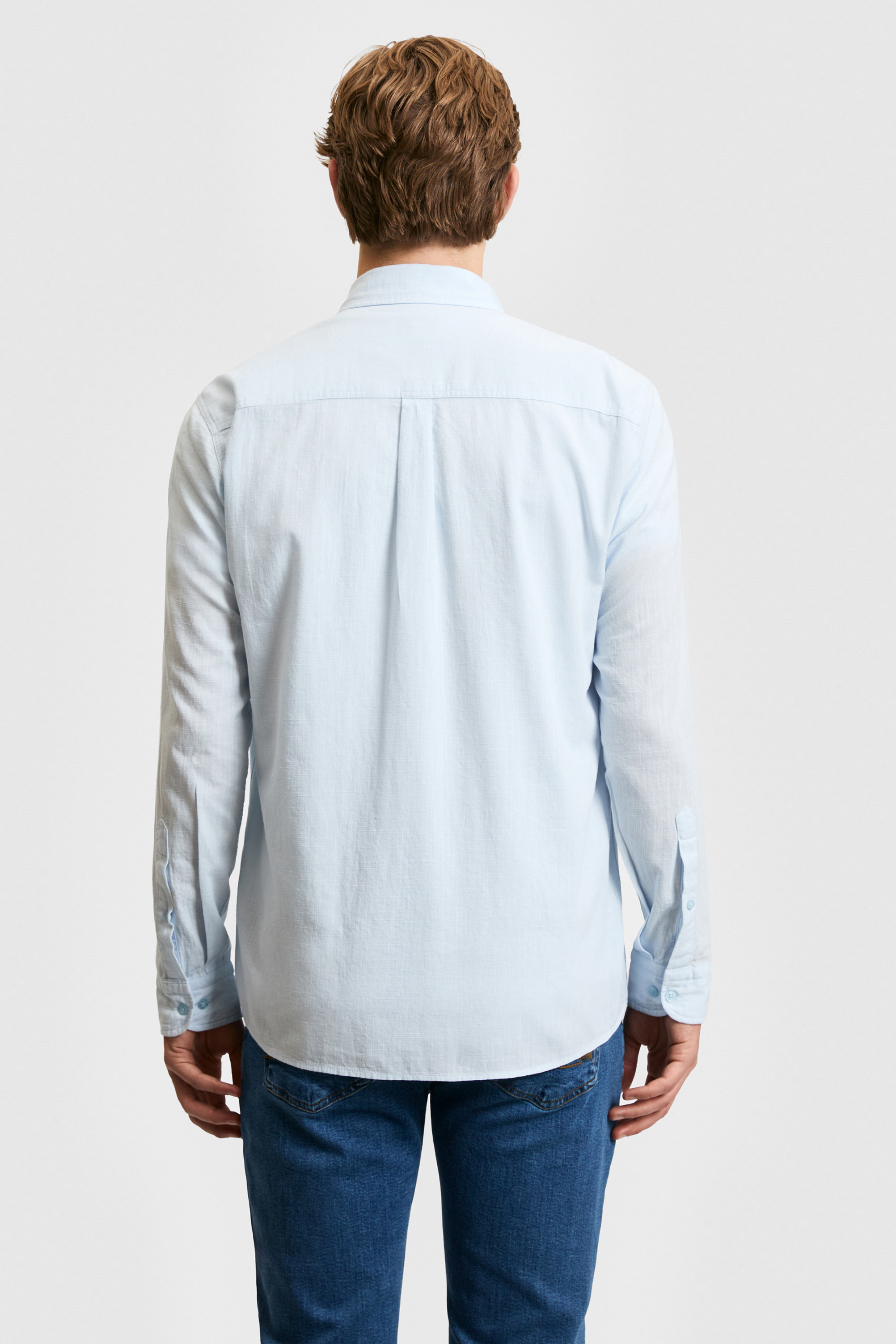 Erkek Açık Mavi Uzun Kollu Basic Gömlek - 50320255009