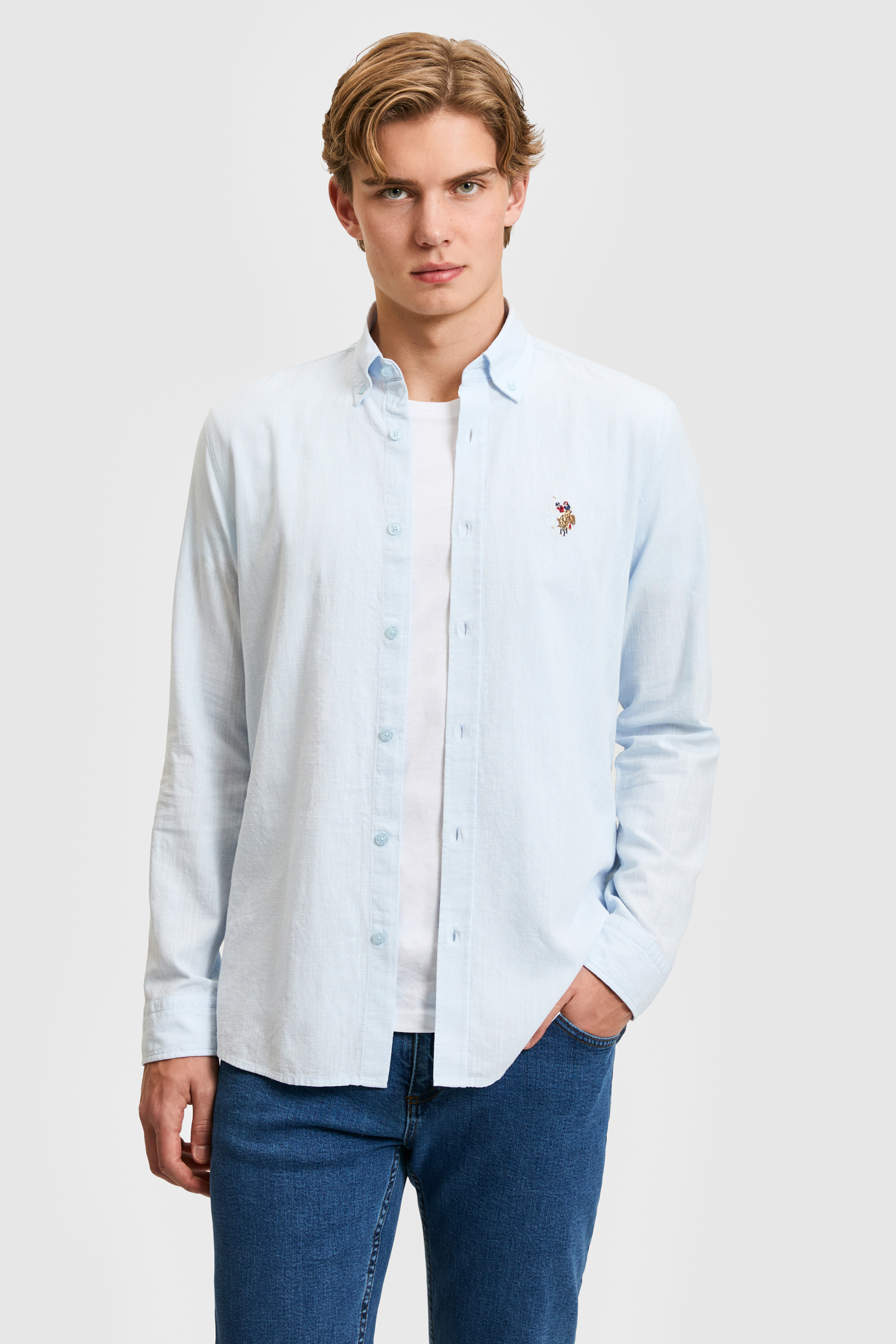 Erkek Açık Mavi Uzun Kollu Basic Gömlek - 50320255009