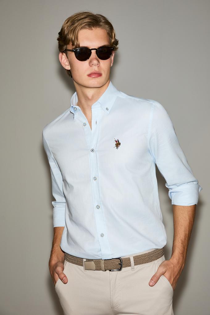 Erkek Açık Mavi Uzun Kollu Basic Gömlek