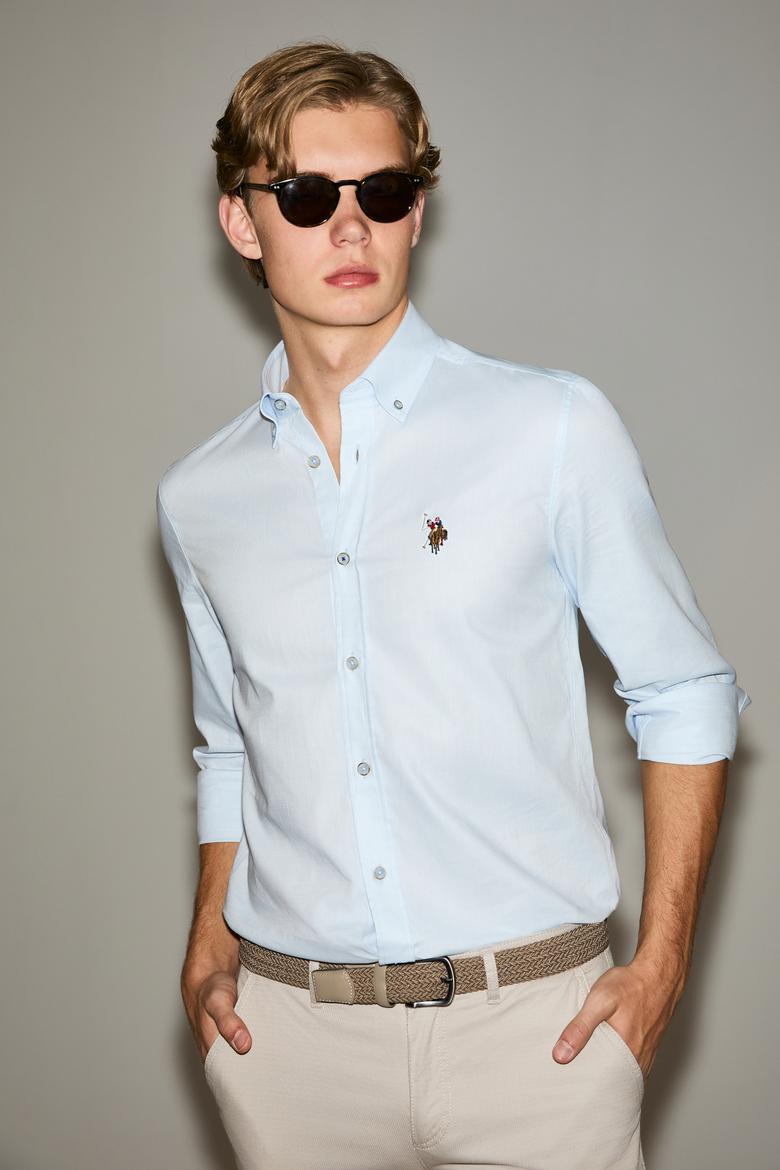 Erkek Açık Mavi Uzun Kollu Basic Gömlek