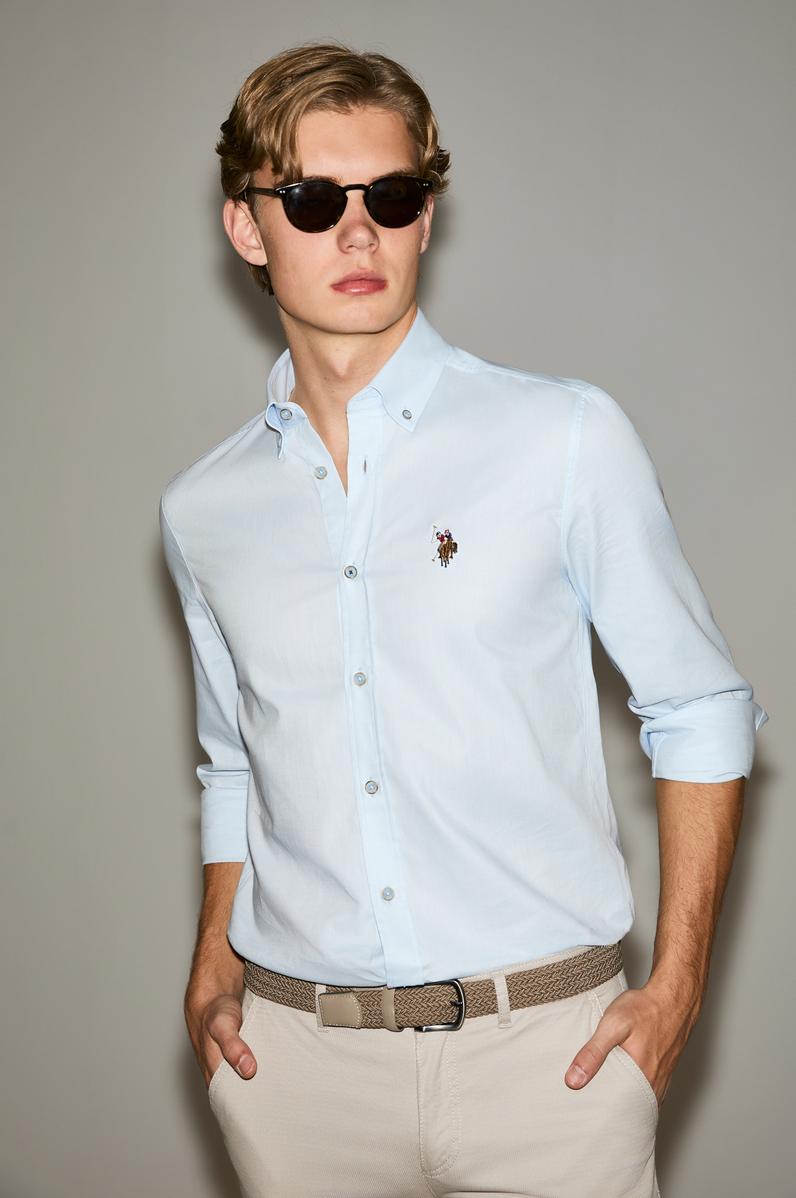 Erkek Açık Mavi Uzun Kollu Basic Gömlek